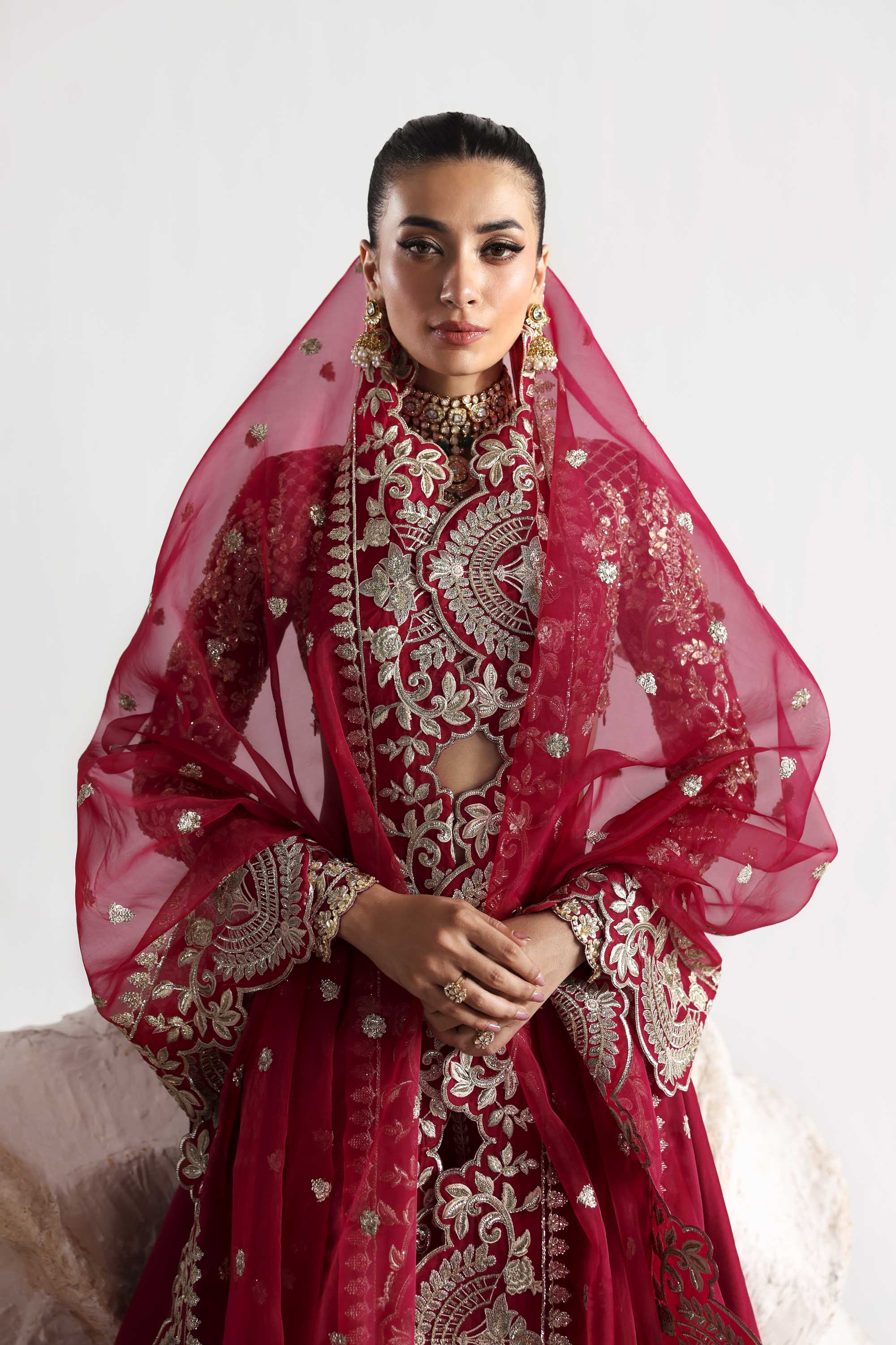 Women Wearing Rouge Red Lehnga Choli For Luxury Formals Events - Pakistani Designer Wear For Women In UK | Kifat