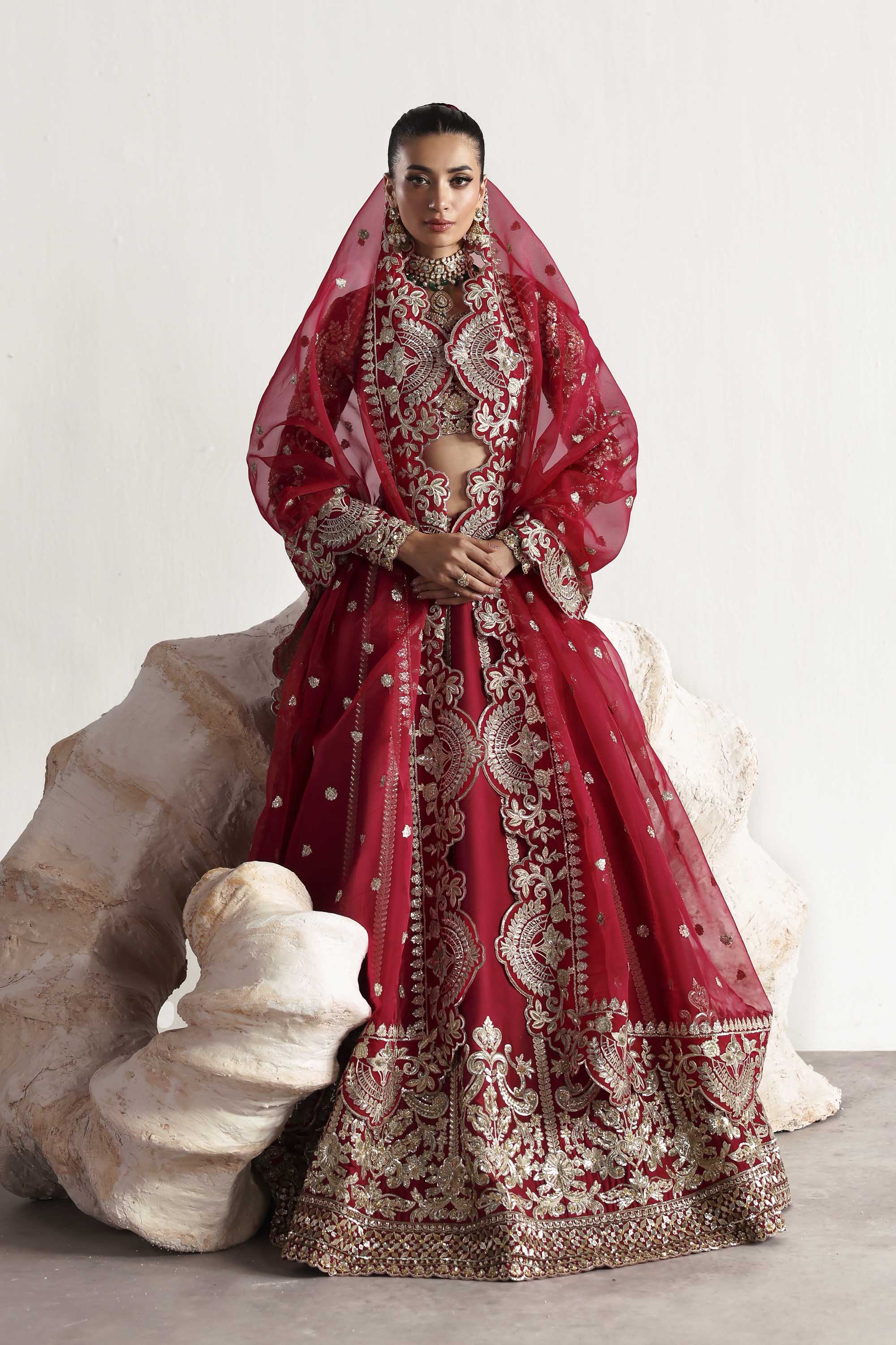 Women Wearing Rouge Red Lehnga Choli For Luxury Formals Events - Pakistani Designer Wear For Women In UK | Kifat