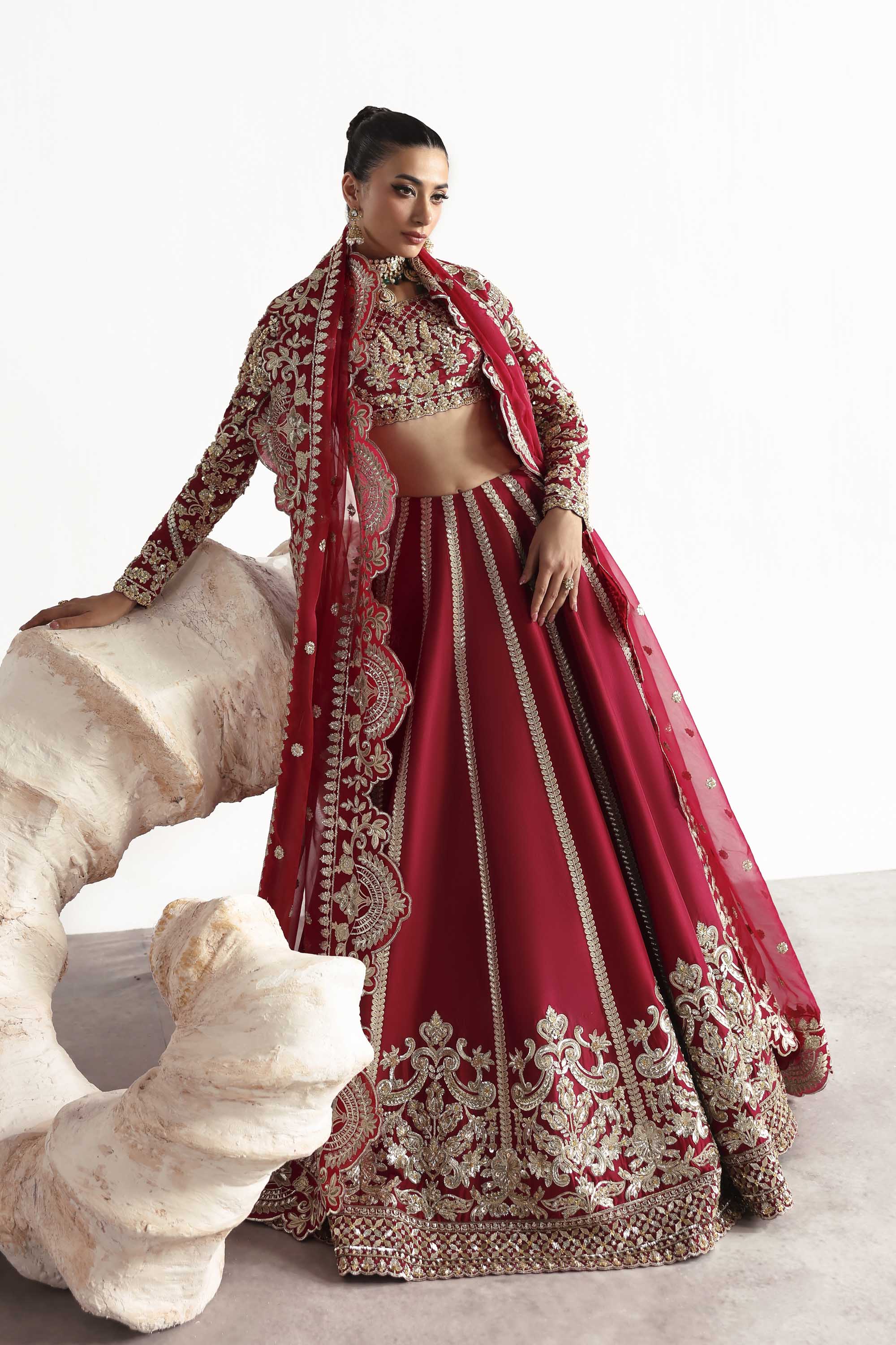 Women Wearing Rouge Red Lehnga Choli For Luxury Formals Events - Pakistani Designer Wear For Women In UK | Kifat