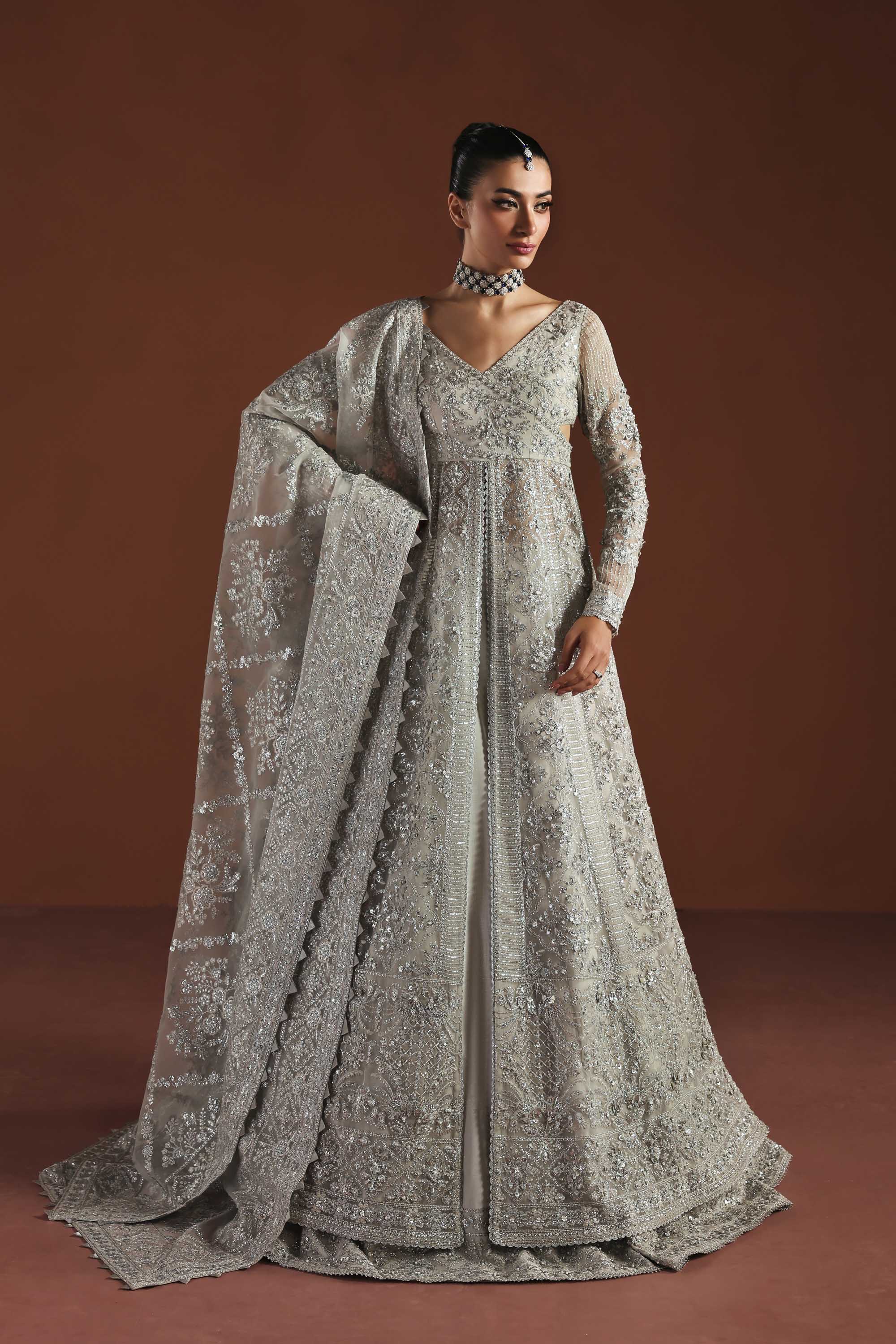 Women Wearing Eden Grey Peshwas For Luxury Formals Events - Pakistani Designer Wear For Women In UK | Kifat