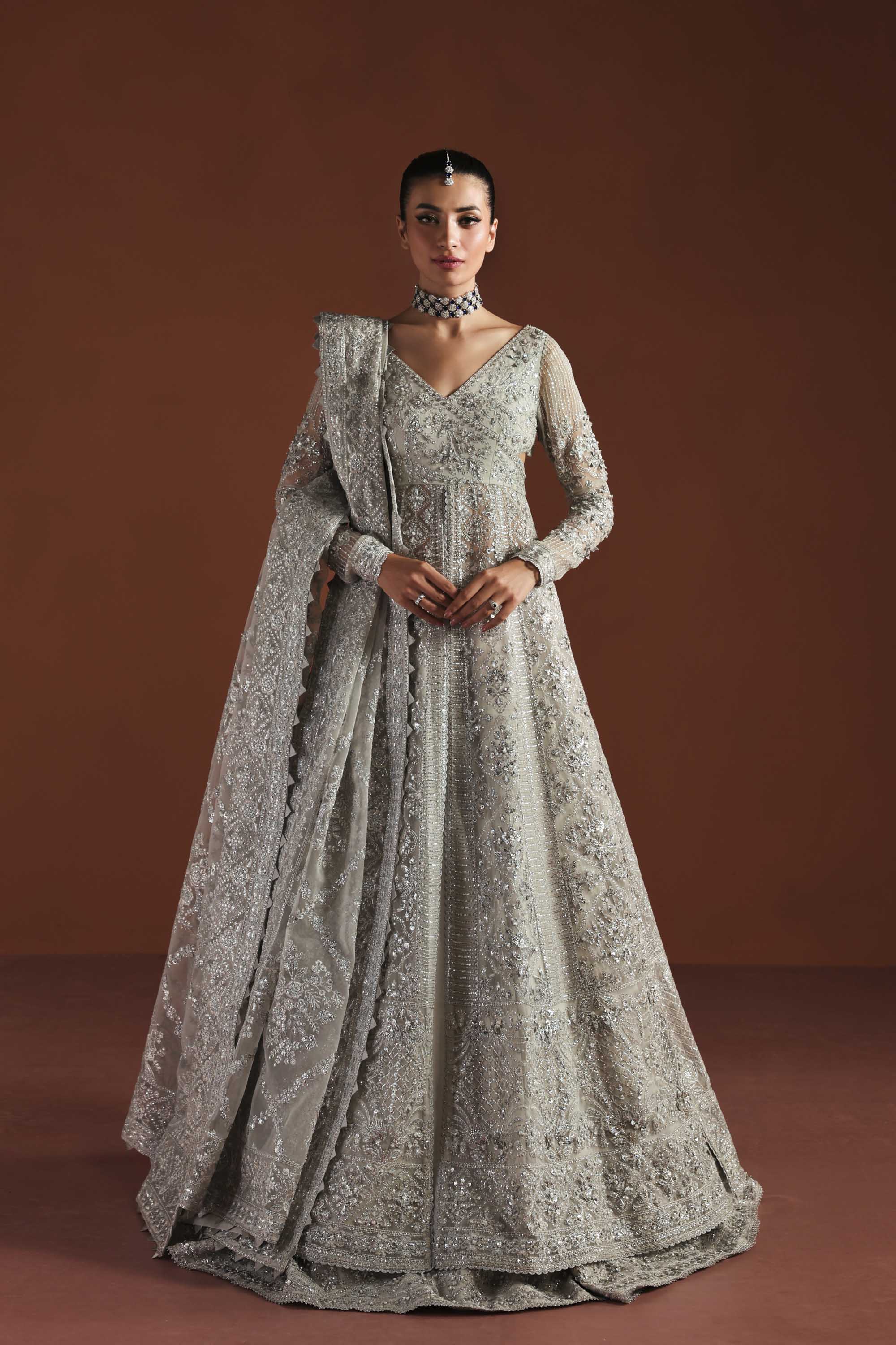 Women Wearing Eden Grey Peshwas For Luxury Formals Events - Pakistani Designer Wear For Women In UK | Kifat