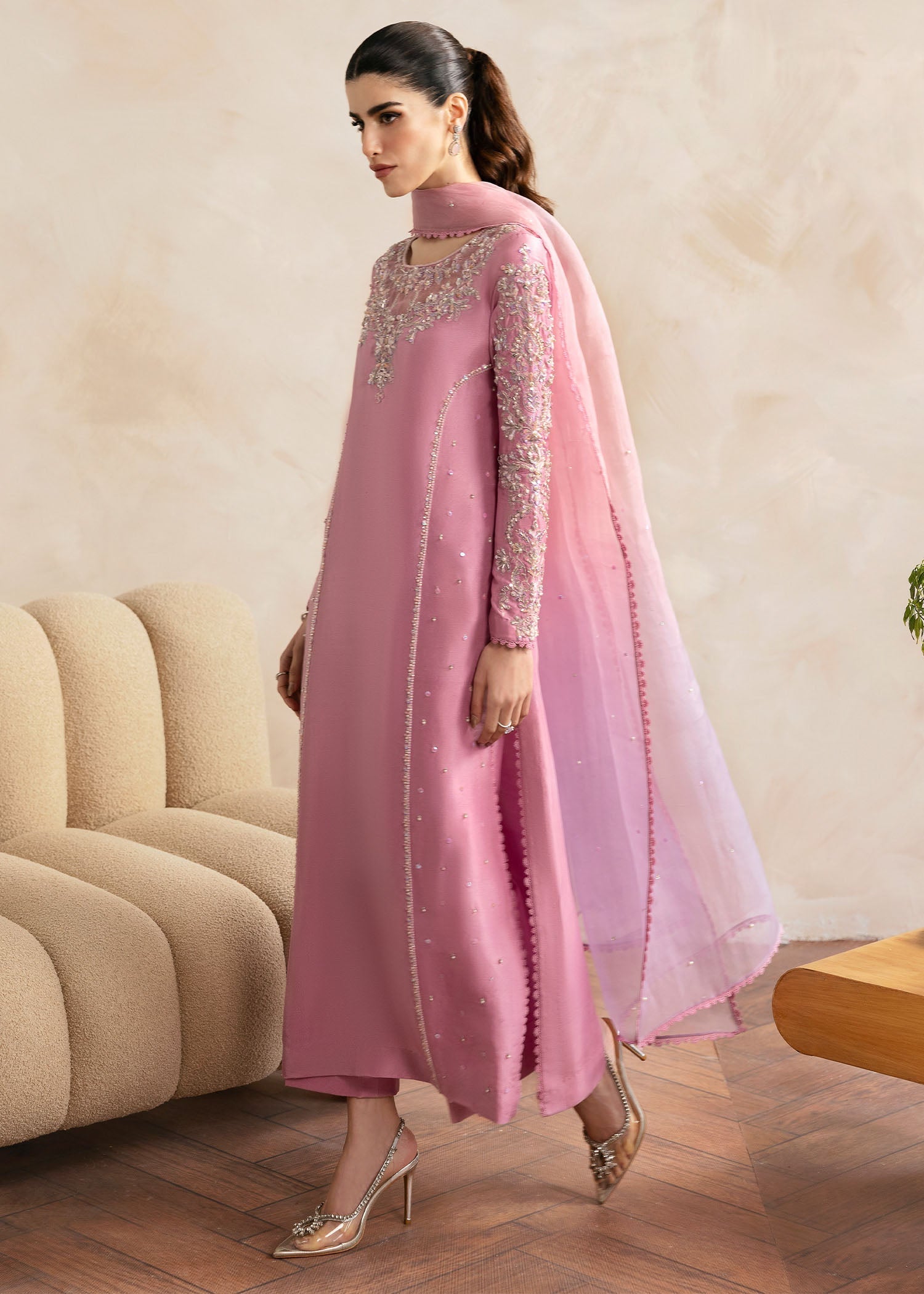 Kanwal Malik Lilac Shirt with fluid culottes for Luxury Wedding wear - Pakistani Designer Wear for Women in UK | Kifat