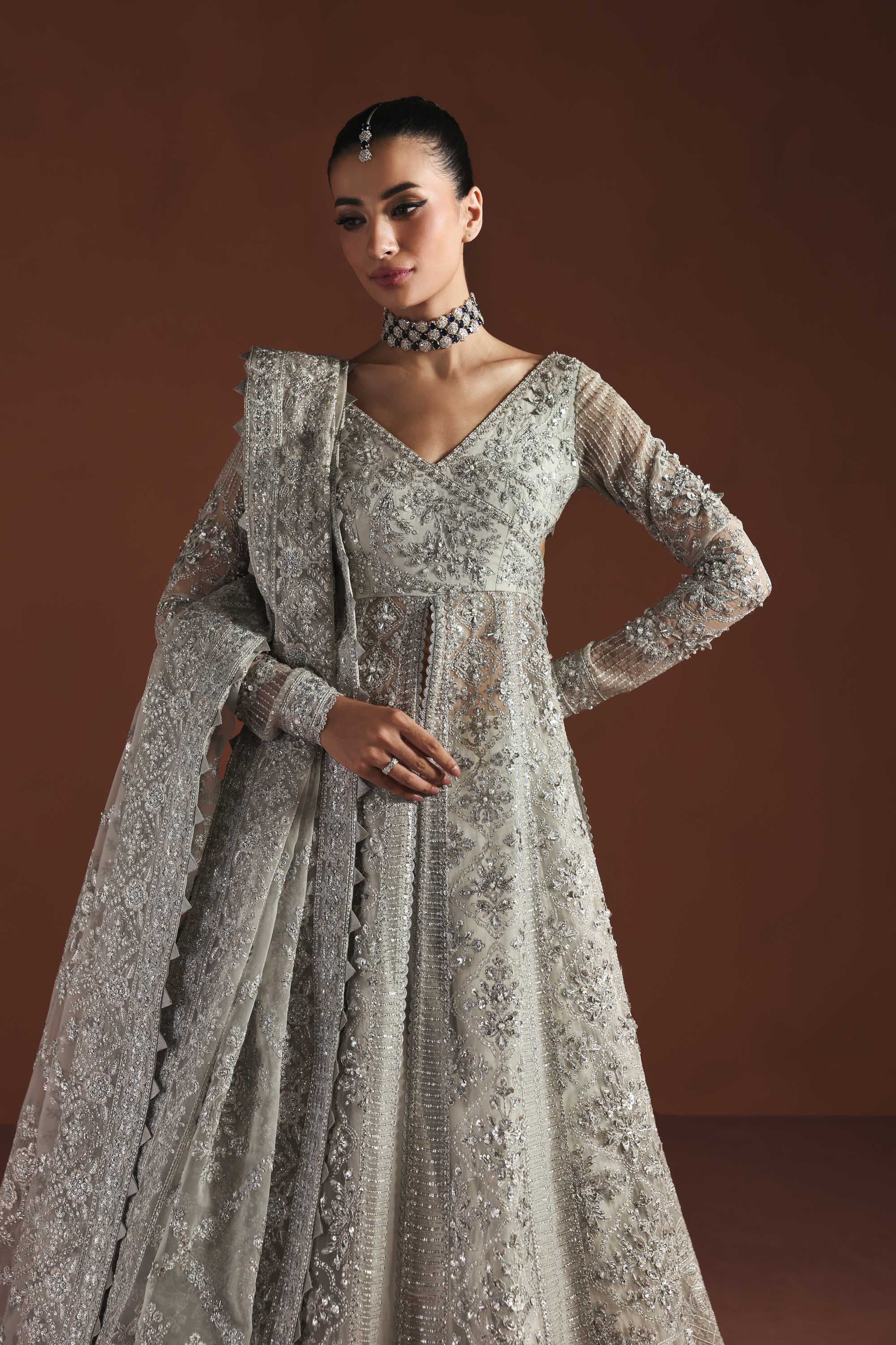 Women Wearing Eden Grey Peshwas For Luxury Formals Events - Pakistani Designer Wear For Women In UK | Kifat