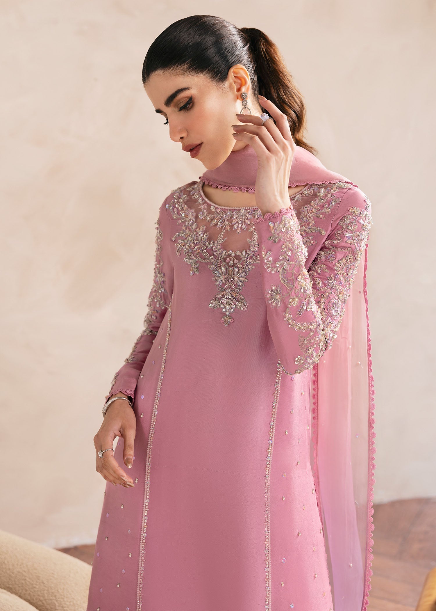 Kanwal Malik Lilac Shirt with fluid culottes for Luxury Wedding wear - Pakistani Designer Wear for Women in UK | Kifat