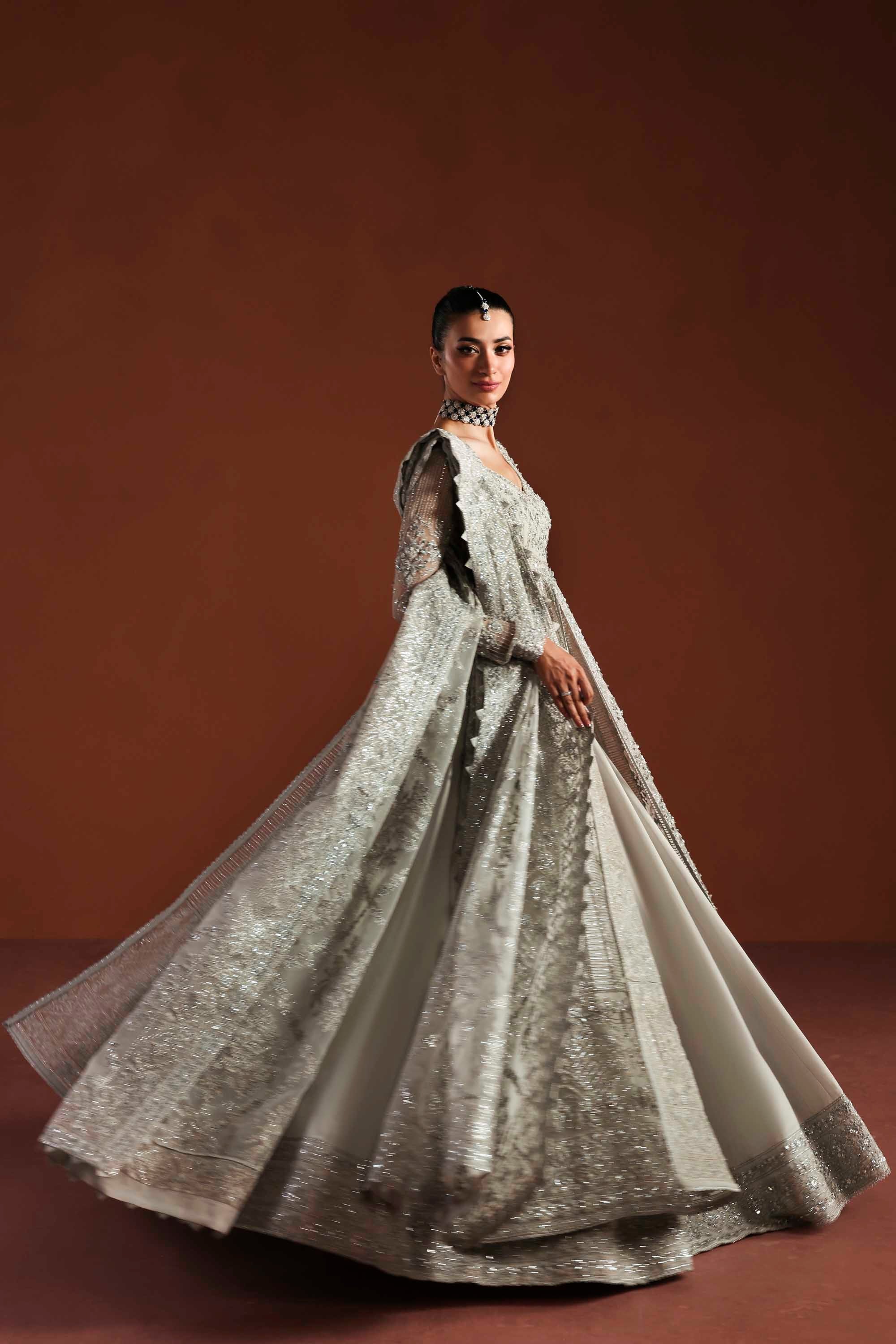 Women Wearing Eden Grey Peshwas For Luxury Formals Events - Pakistani Designer Wear For Women In UK | Kifat