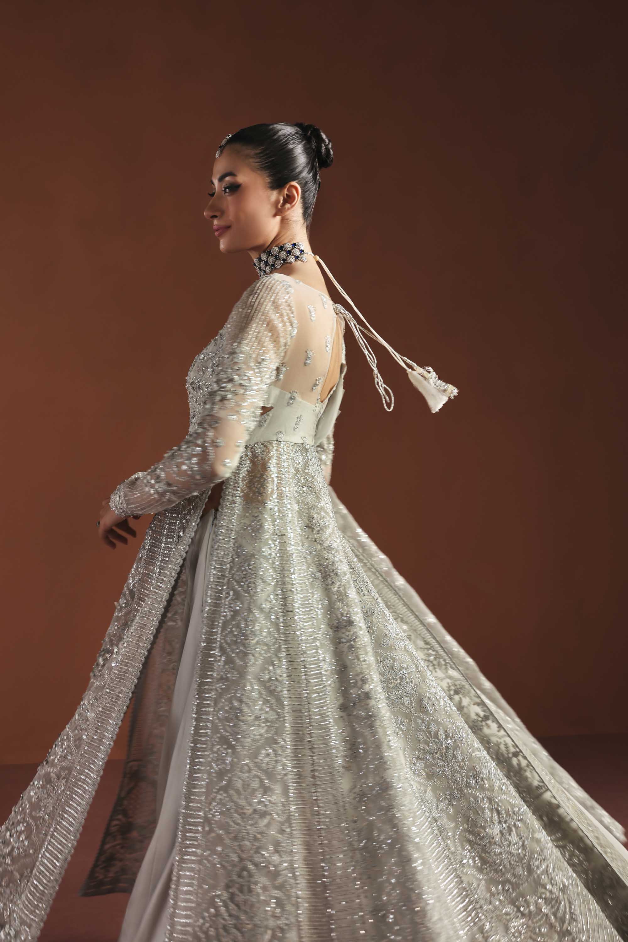 Women Wearing Eden Grey Peshwas For Luxury Formals Events - Pakistani Designer Wear For Women In UK | Kifat