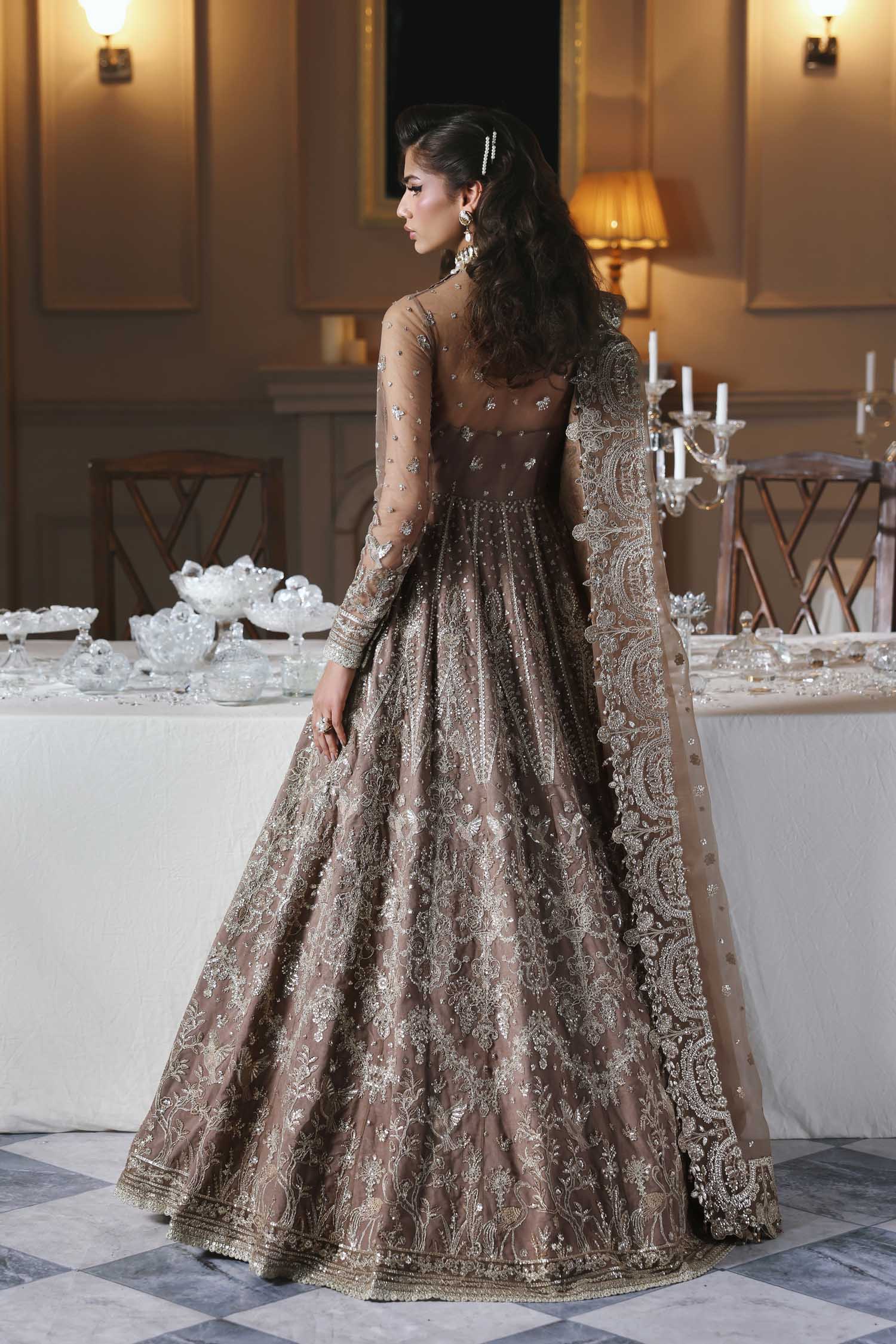 Women Wearing Noorzaib Champagne Peshwas For Formals Events - Pakistani Designer Wear For Women In UK | Kifat