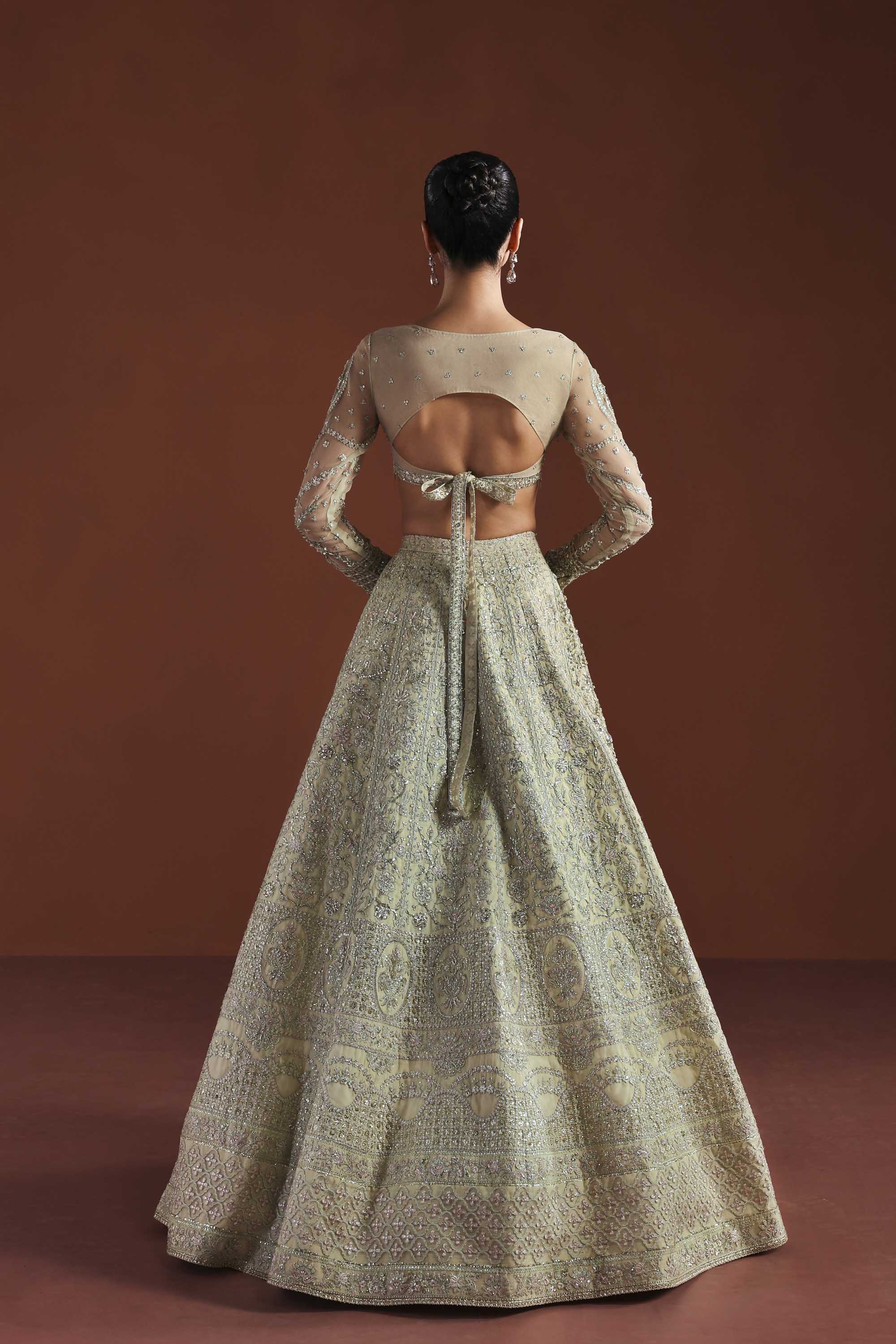 Women Wearing Fable Peach Mint Lehenga Choli For Luxury Formals Events - Pakistani Designer Wear For Women In UK | Kifat