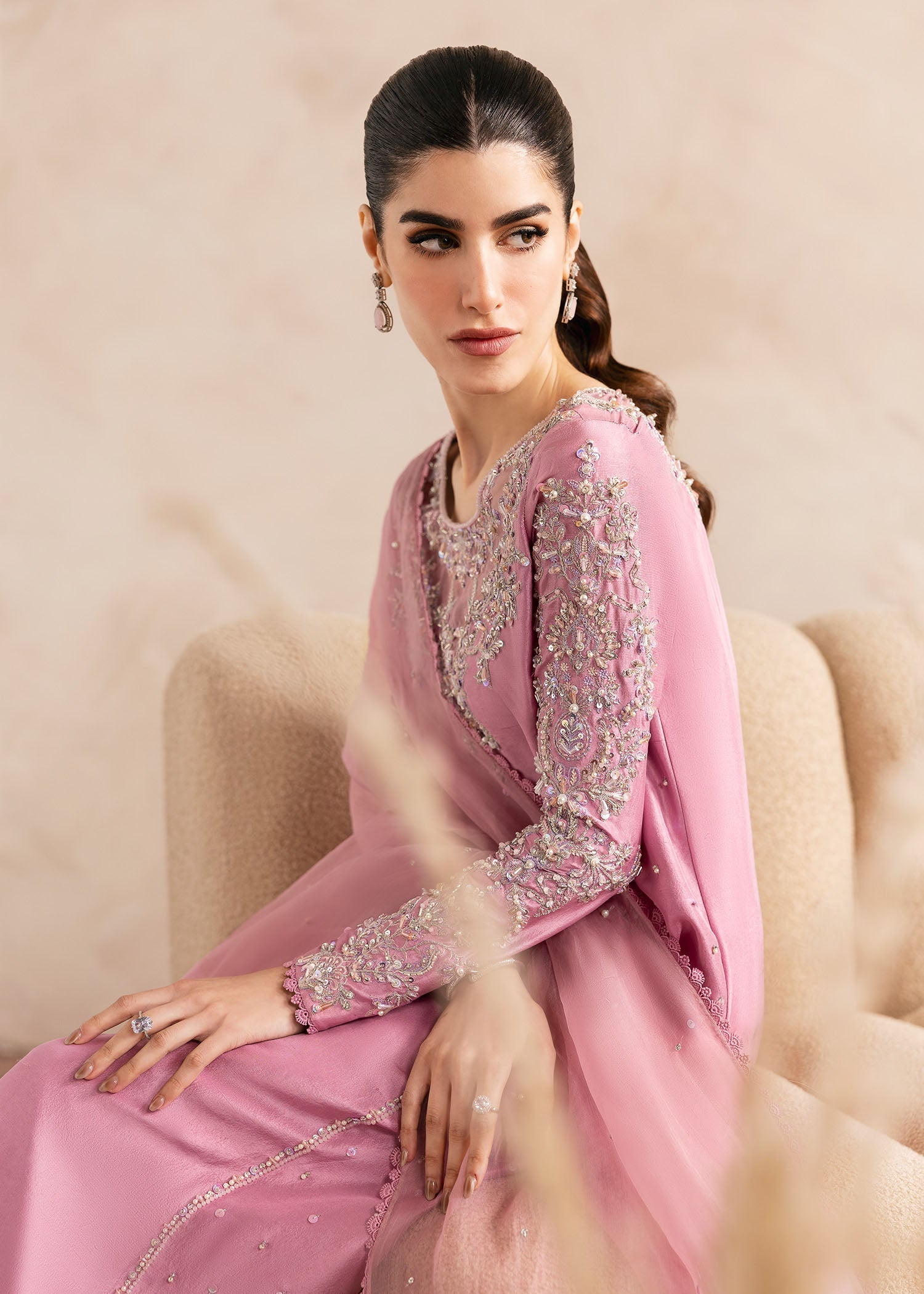 Kanwal Malik Lilac Shirt with fluid culottes for Luxury Wedding wear - Pakistani Designer Wear for Women in UK | Kifat
