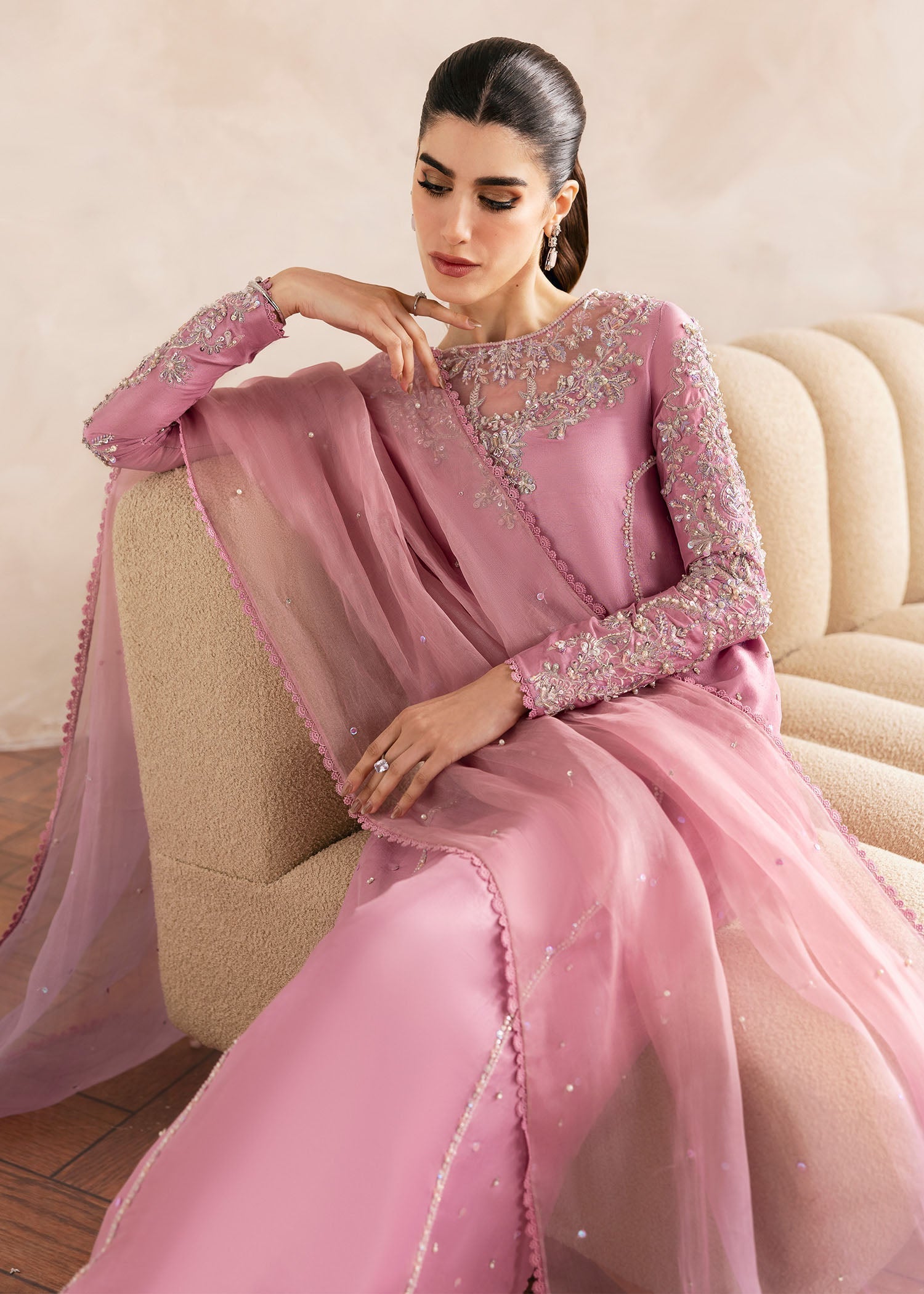 Kanwal Malik Lilac Shirt with fluid culottes for Luxury Wedding wear - Pakistani Designer Wear for Women in UK | Kifat