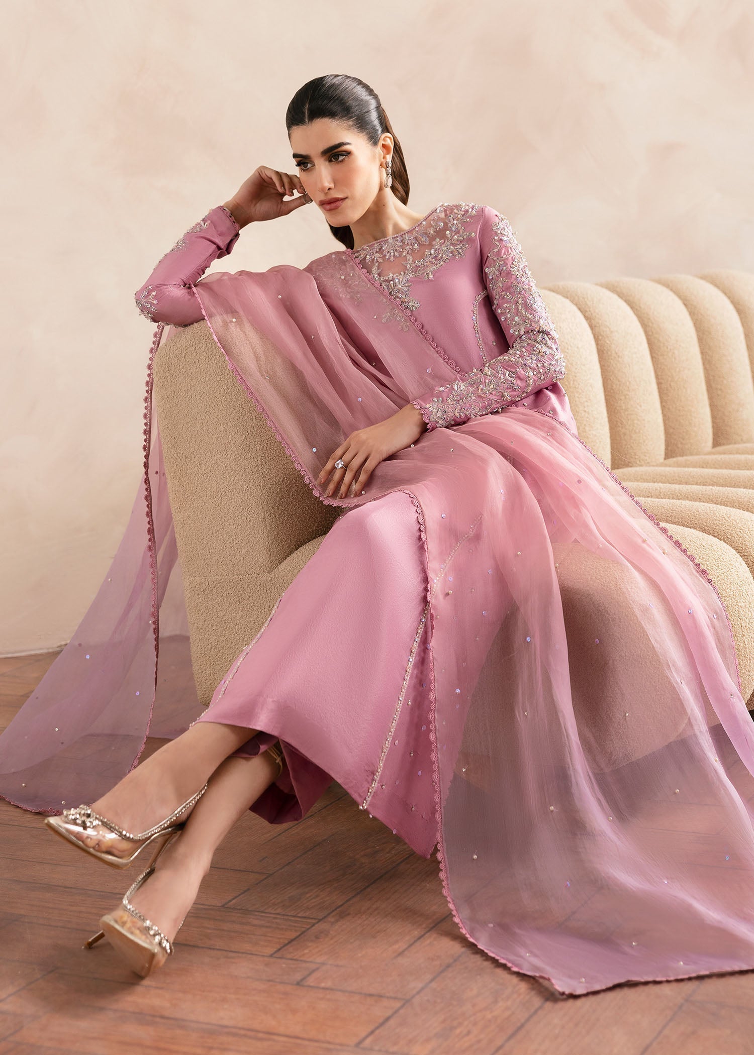 Kanwal Malik Lilac Shirt with fluid culottes for Luxury Wedding wear - Pakistani Designer Wear for Women in UK | Kifat