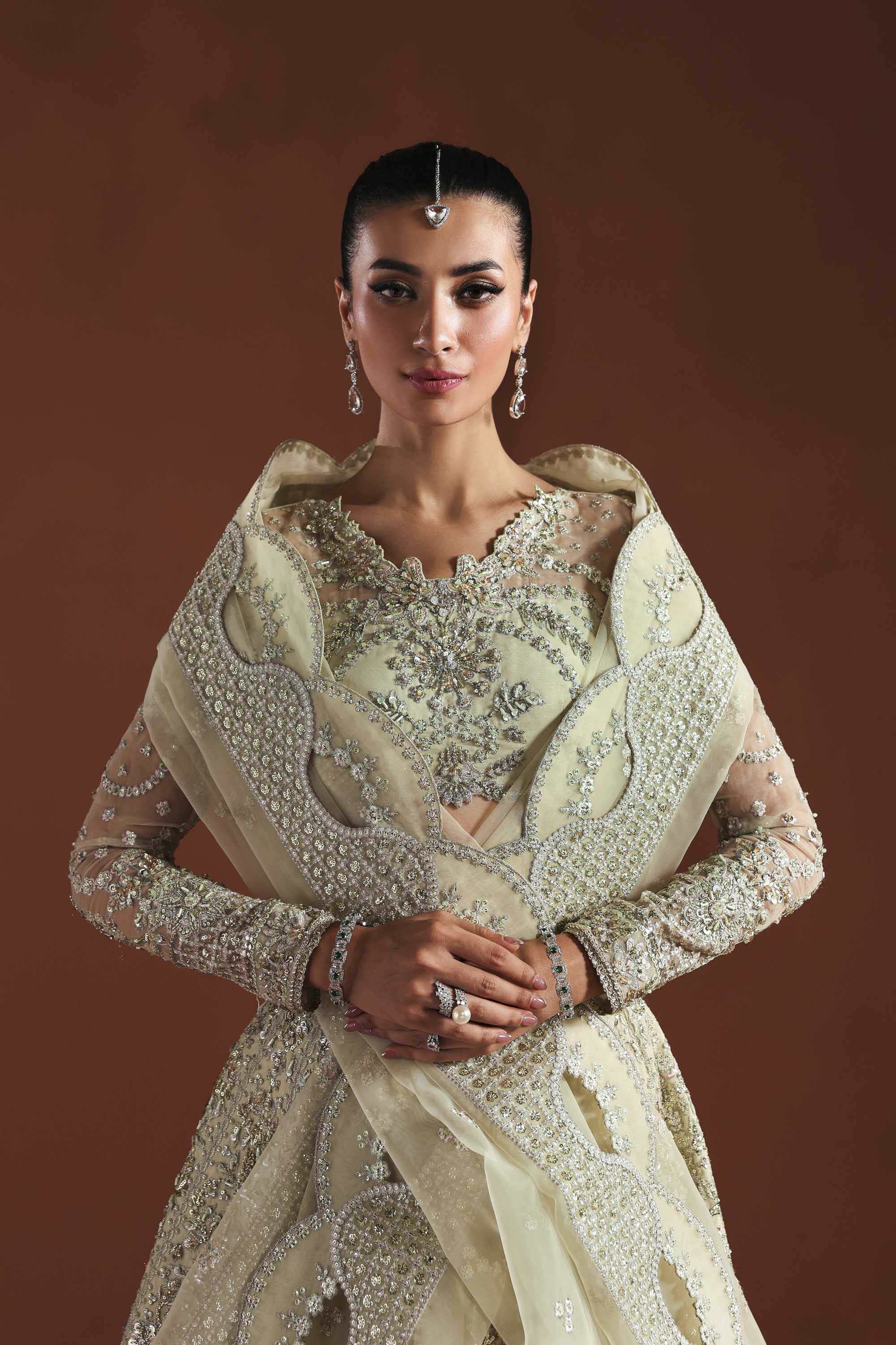 Women Wearing Fable Peach Mint Lehenga Choli For Luxury Formals Events - Pakistani Designer Wear For Women In UK | Kifat