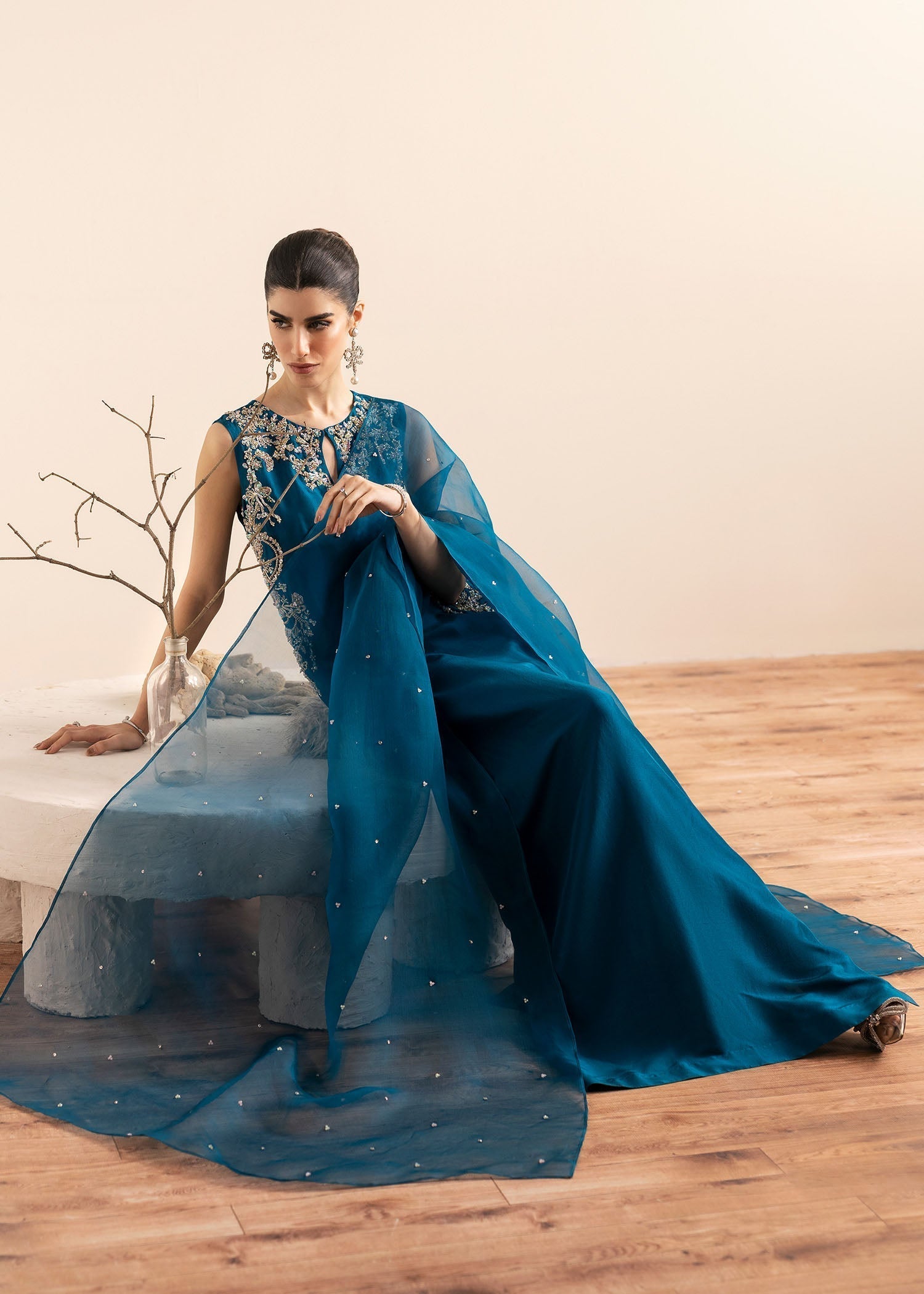 Kanwal Malik Teal Fit Shirt with cigarette pants for Luxury Wedding wear - Pakistani Designer Wear for Women in UK | Kifat