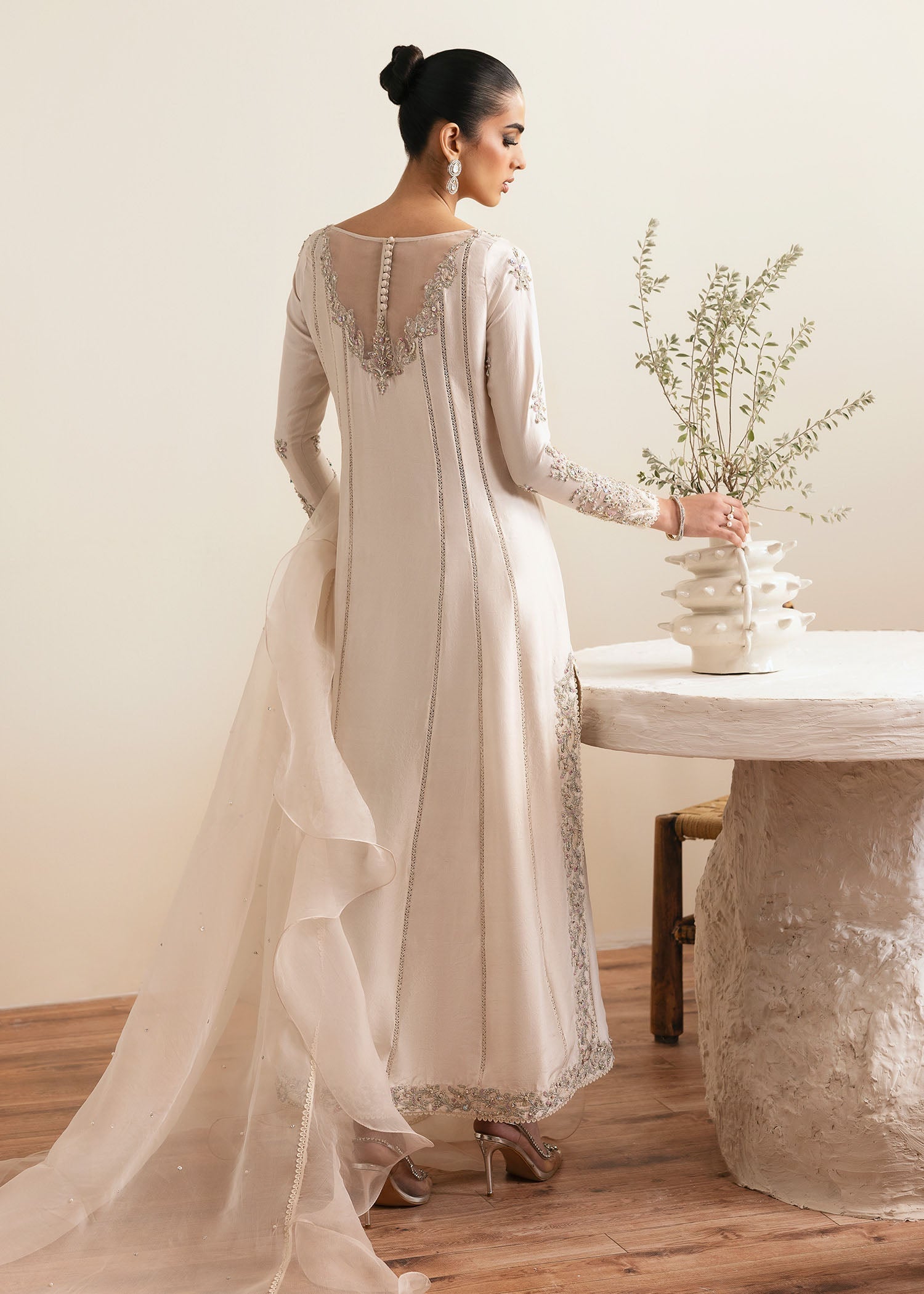 Kanwal Malik Ivory A-line shirt with trouser for Luxury Wedding wear - Pakistani Designer Wear for Women in UK | Kifat