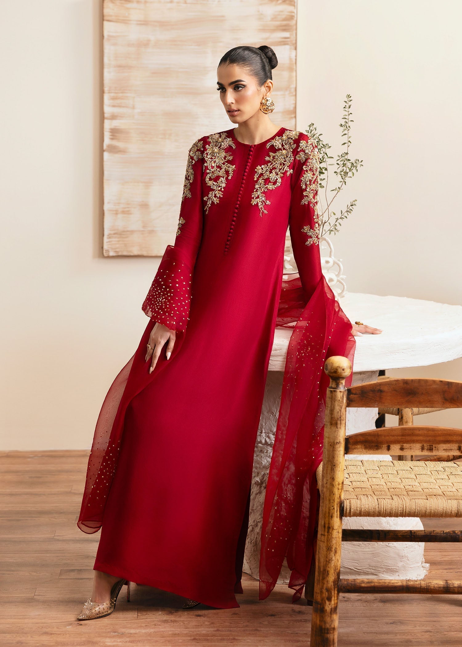 Kanwal Malik Red long shirt with trouser for Luxury Wedding wear - Pakistani Designer Wear for Women in UK | Kifat