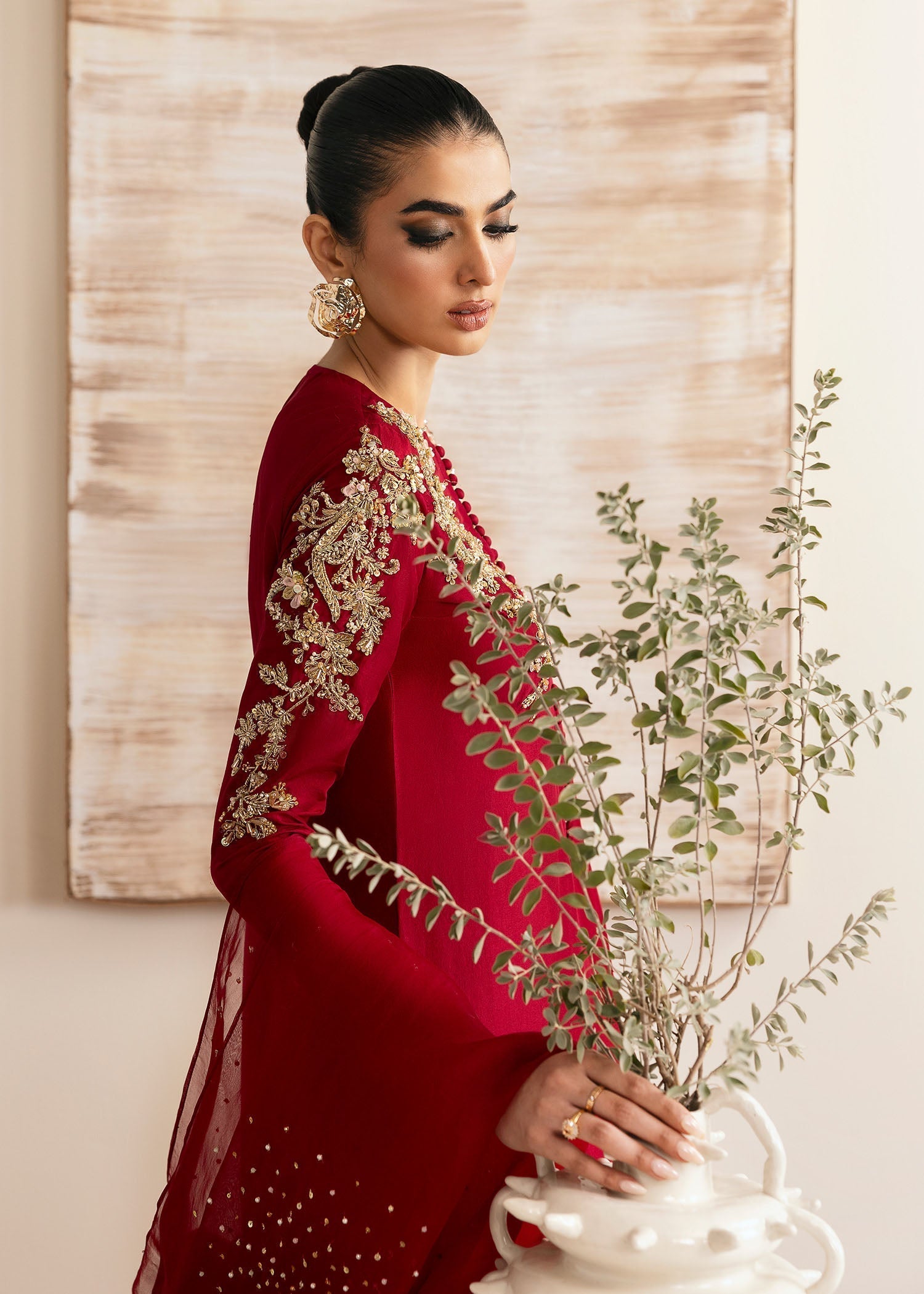 Kanwal Malik Red long shirt with trouser for Luxury Wedding wear - Pakistani Designer Wear for Women in UK | Kifat