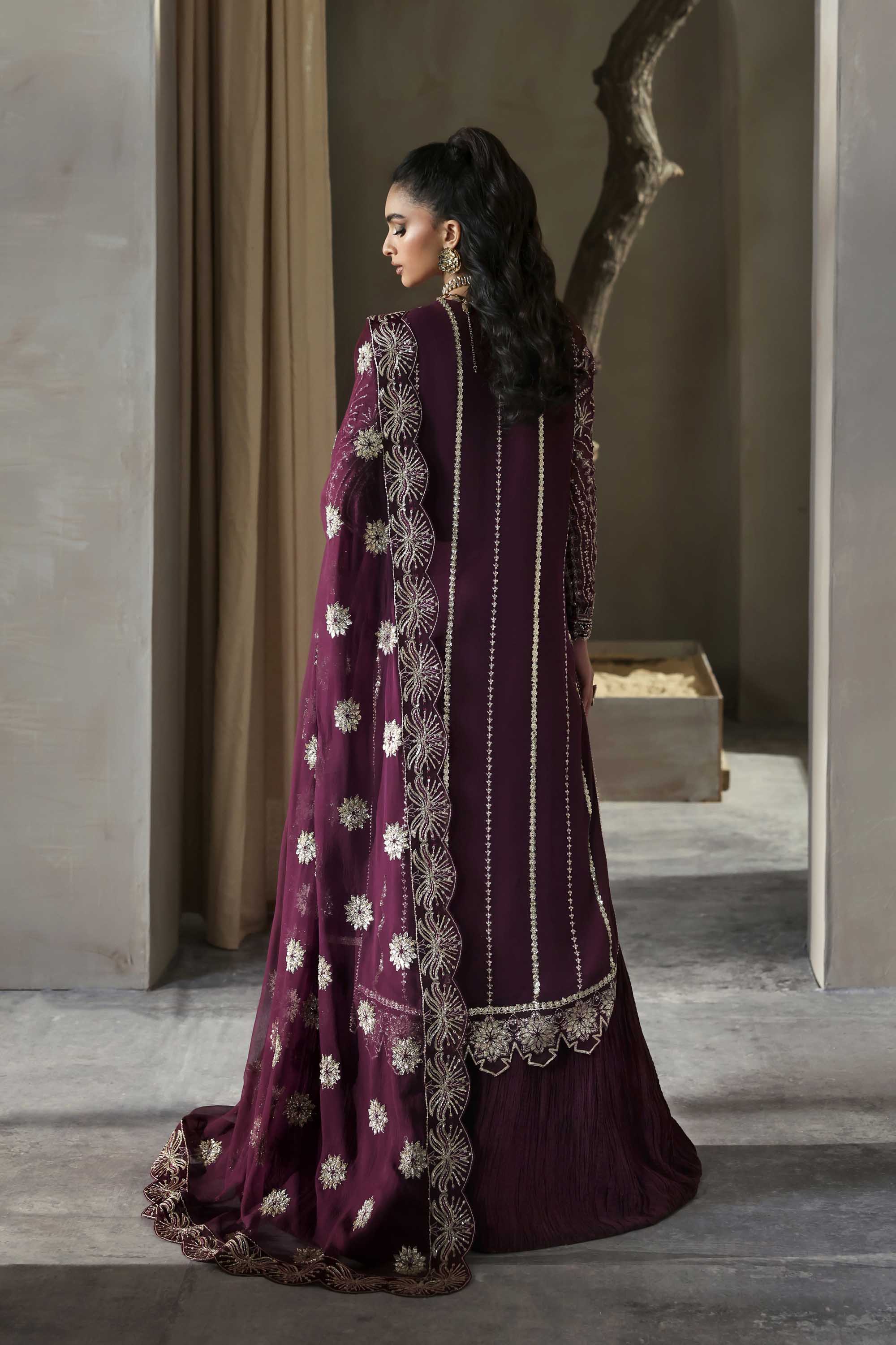 Women Wearing Mahin Purple Long Shirt For Formals Events - Pakistani Designer Wear For Women In UK | Kifat