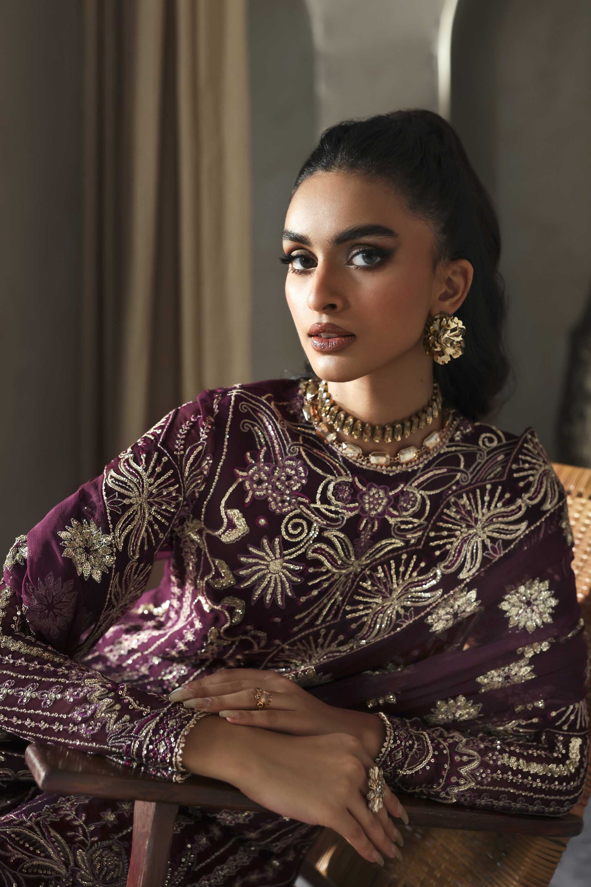 Women Wearing Mahin Purple Long Shirt For Formals Events - Pakistani Designer Wear For Women In UK | Kifat