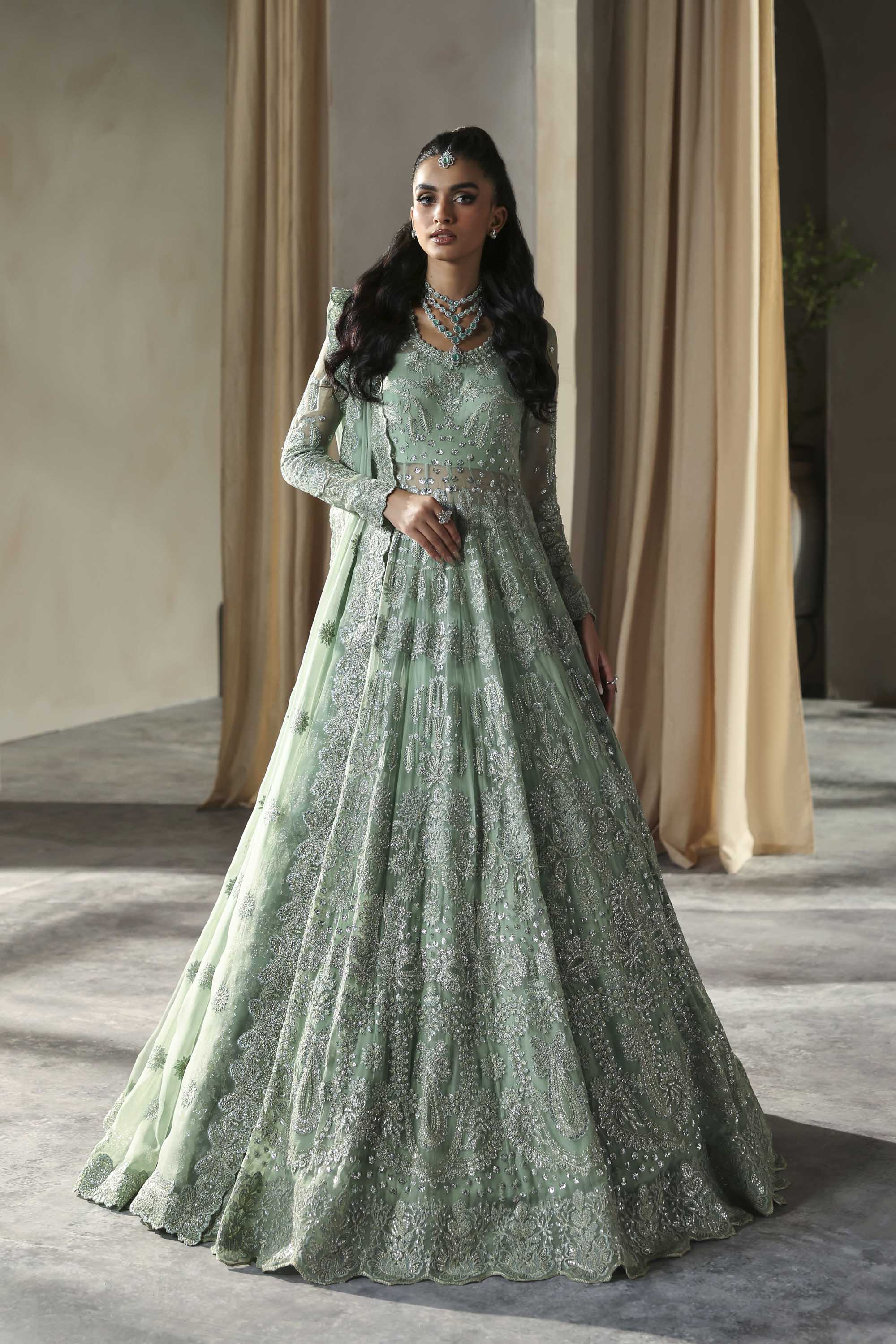 Women Wearing Hayal Mint Peshwas For Formals Events - Pakistani Designer Wear For Women In UK | Kifat
