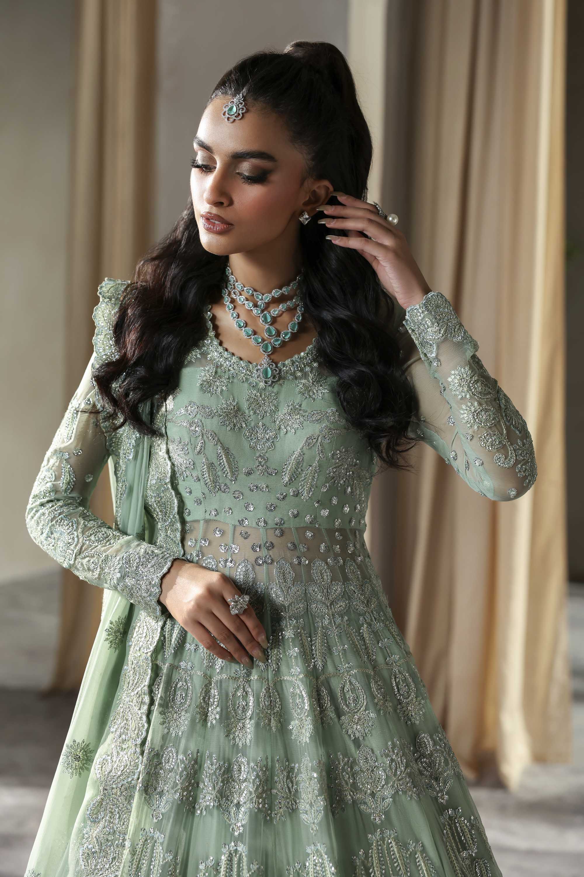 Women Wearing Hayal Mint Peshwas For Formals Events - Pakistani Designer Wear For Women In UK | Kifat