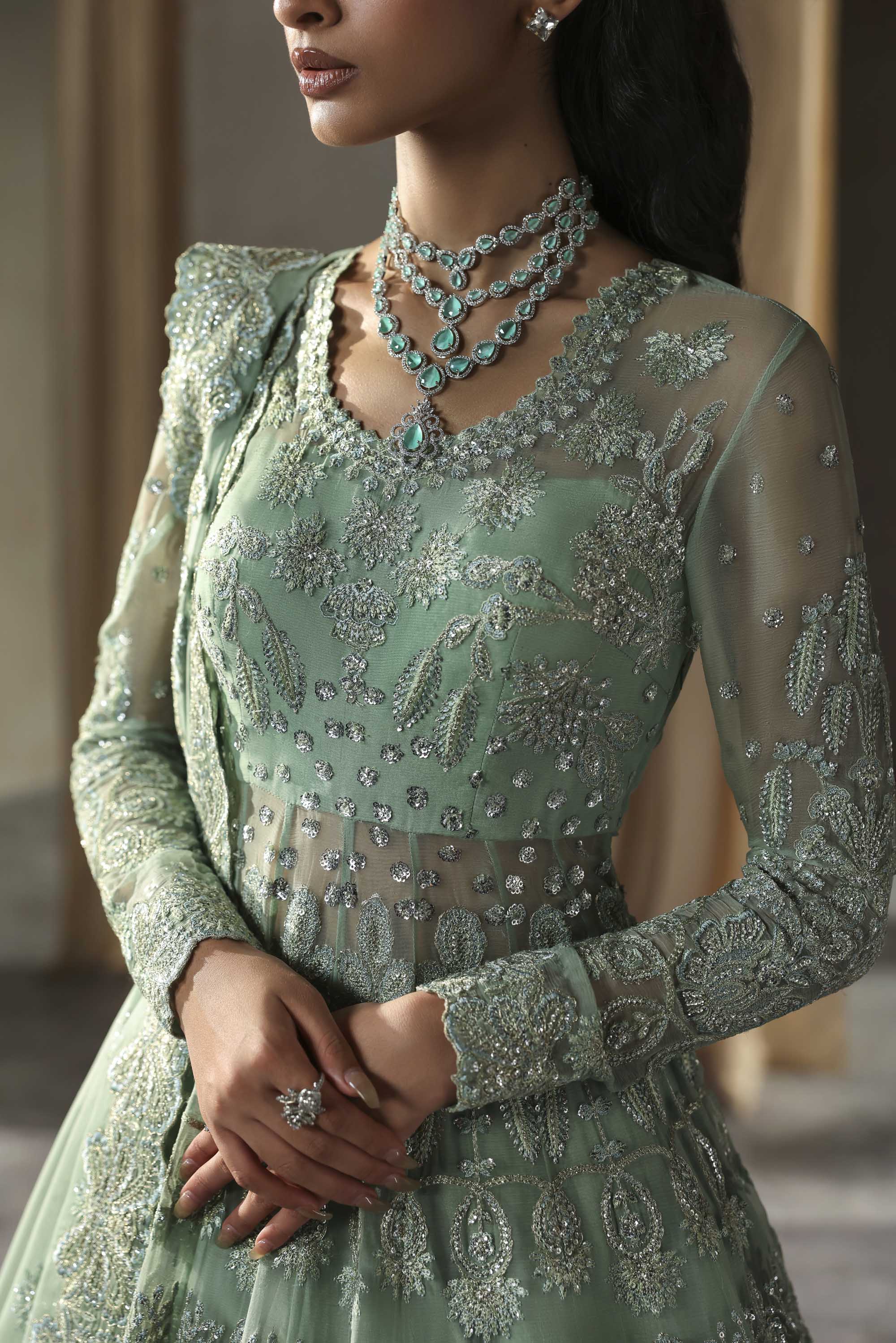 Women Wearing Hayal Mint Peshwas For Formals Events - Pakistani Designer Wear For Women In UK | Kifat