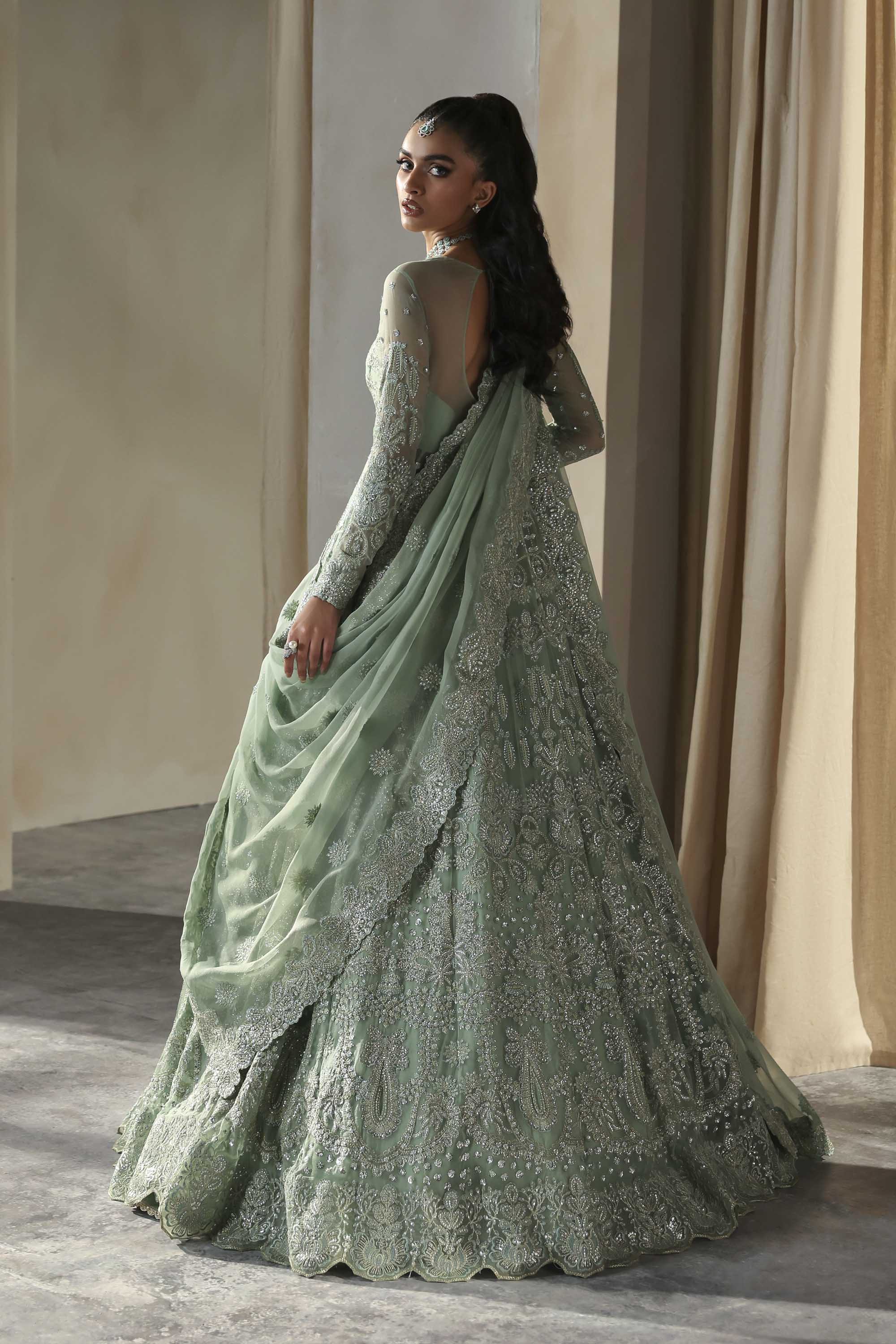 Women Wearing Hayal Mint Peshwas For Formals Events - Pakistani Designer Wear For Women In UK | Kifat