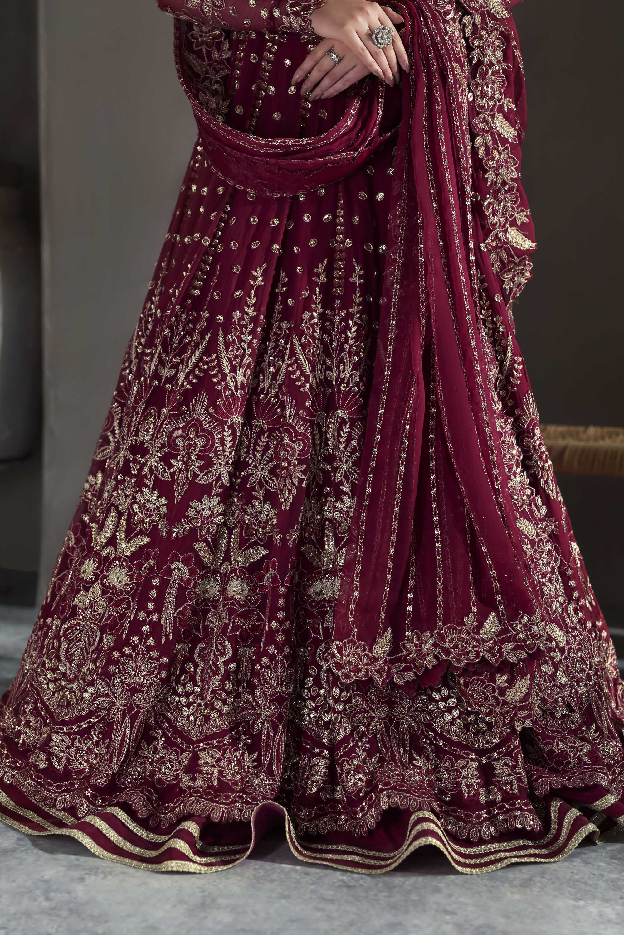 Women Wearing Mahroze Red Peshwas For Formals Events - Pakistani Designer Wear For Women In UK | Kifat