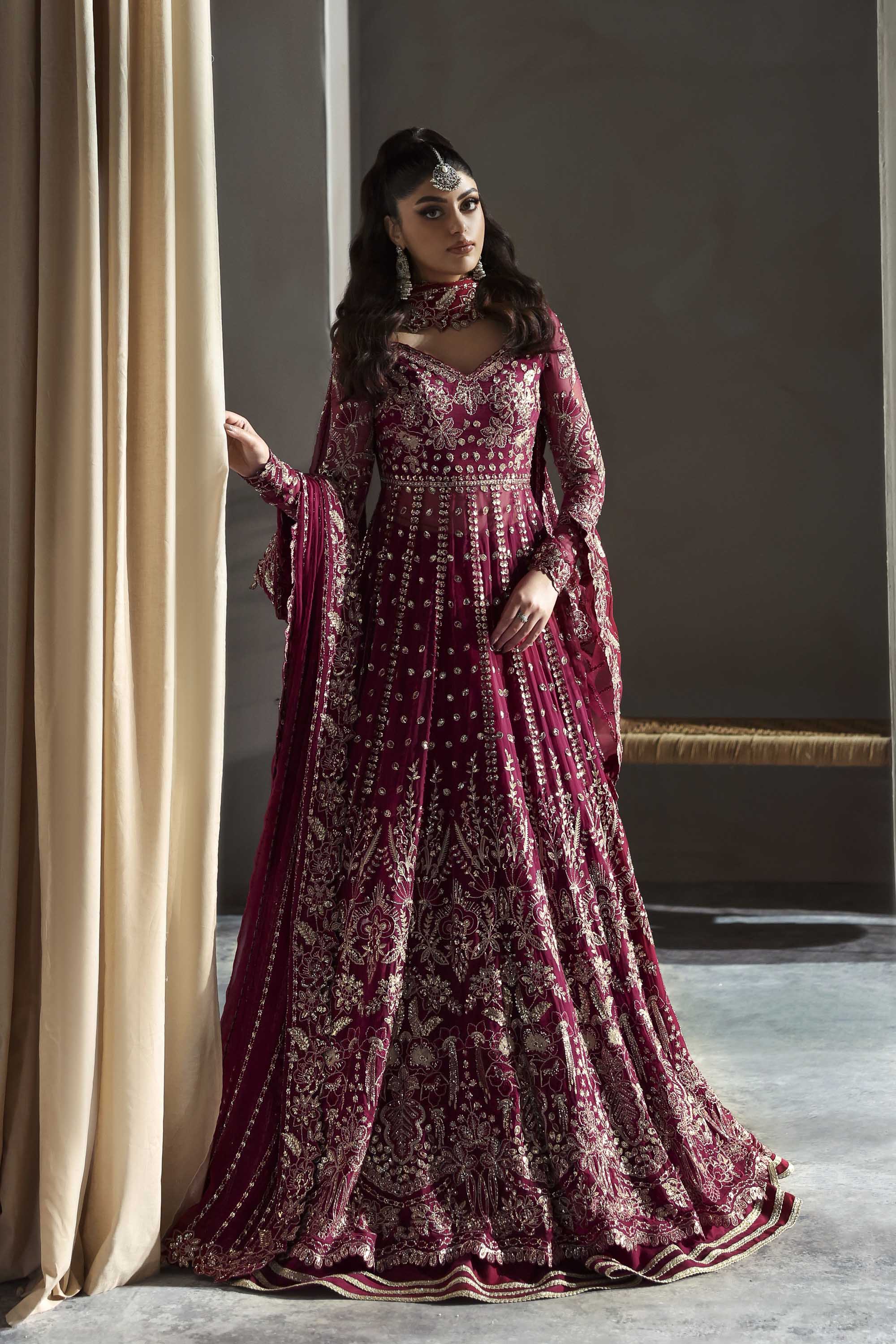 Women Wearing Mahroze Red Peshwas For Formals Events - Pakistani Designer Wear For Women In UK | Kifat