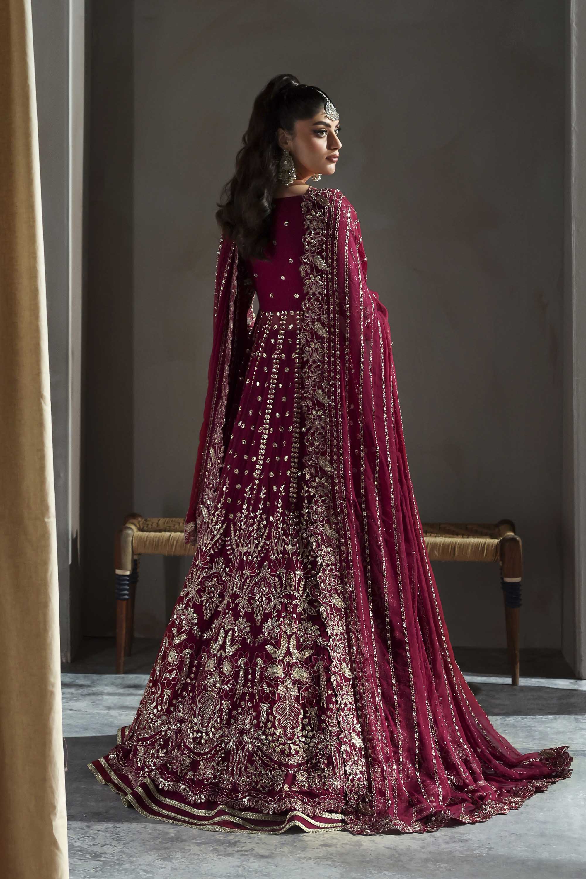 Women Wearing Mahroze Red Peshwas For Formals Events - Pakistani Designer Wear For Women In UK | Kifat