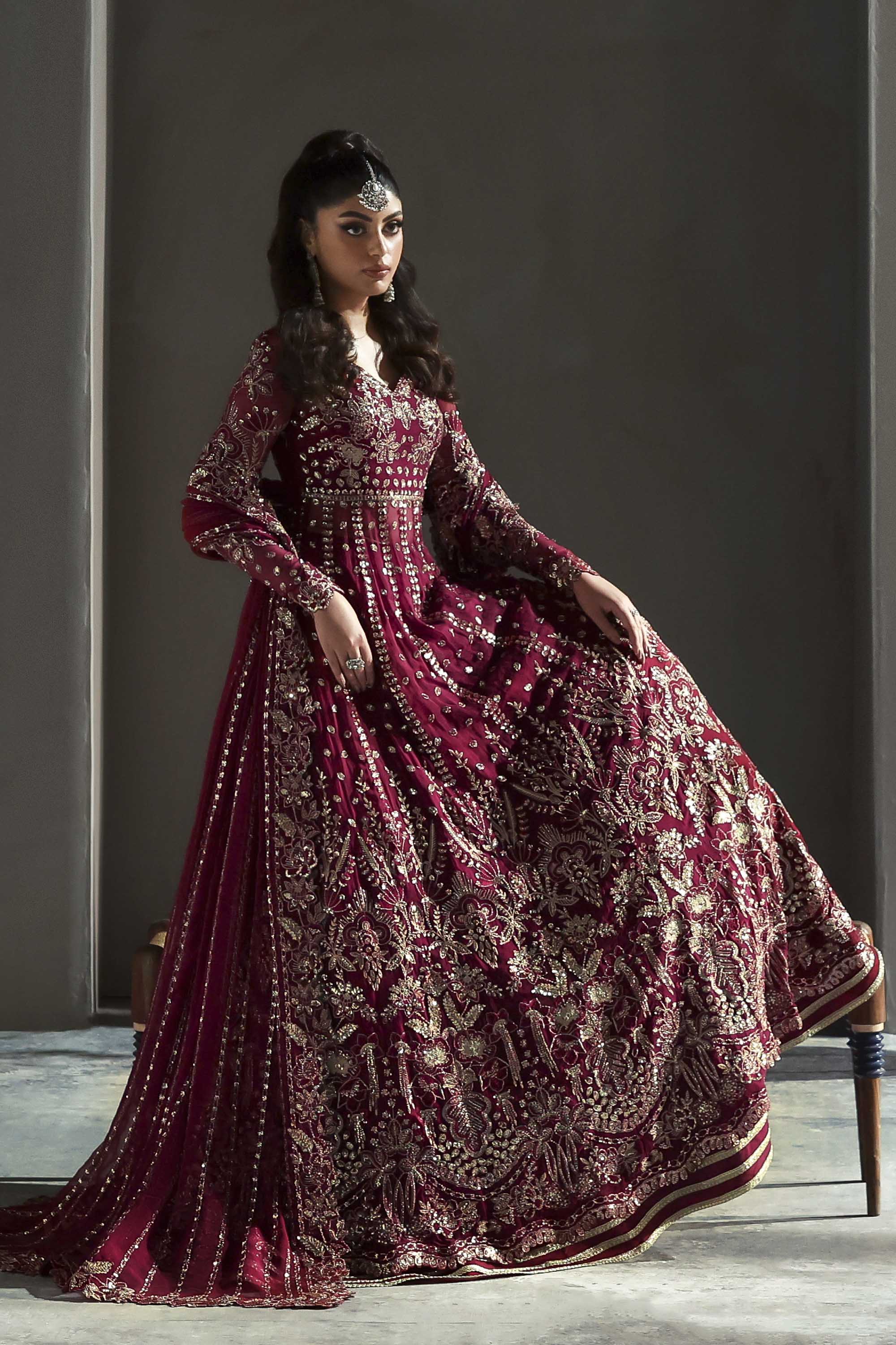 Women Wearing Mahroze Red Peshwas For Formals Events - Pakistani Designer Wear For Women In UK | Kifat