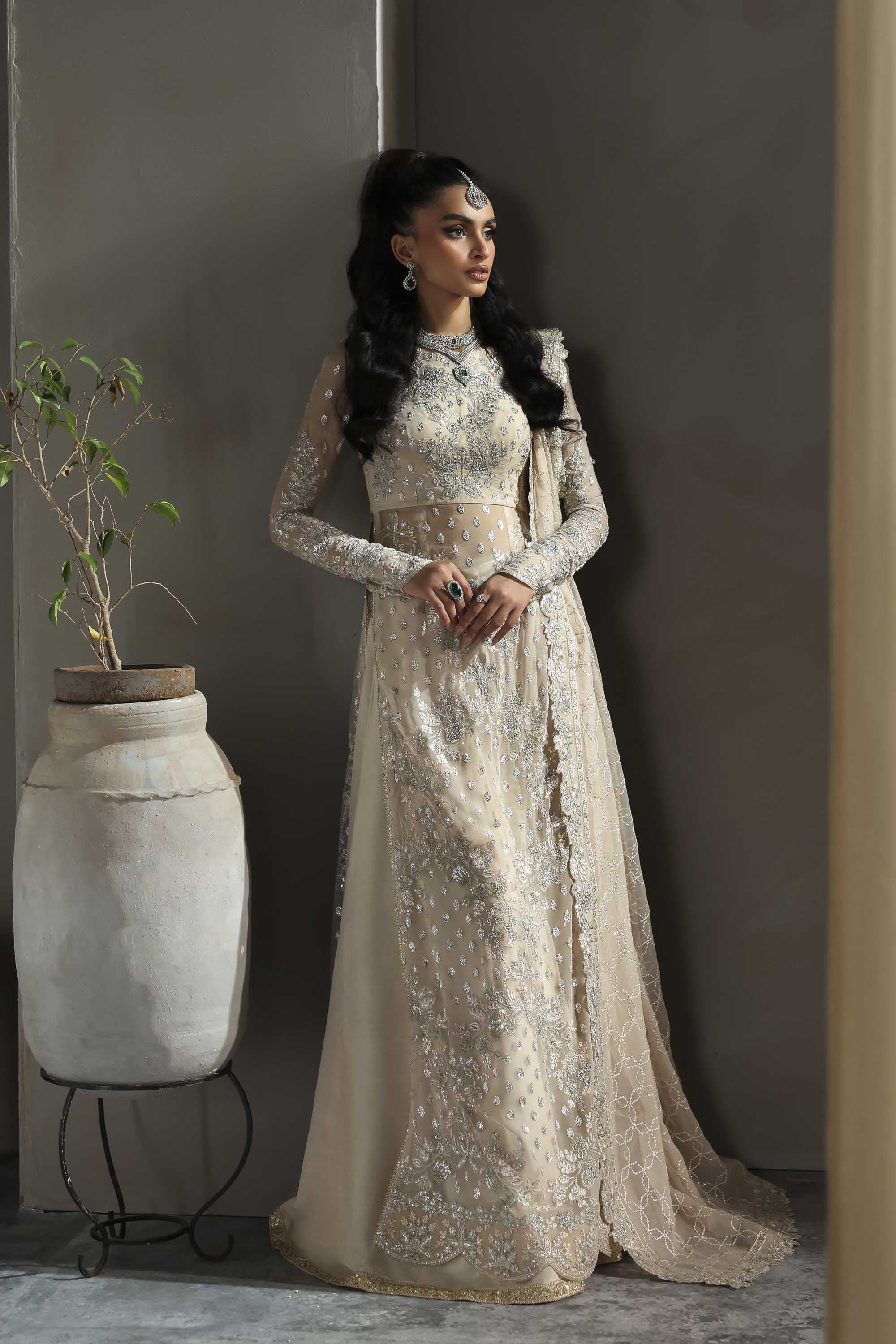 Women Wearing Sehrya Cream Long Cut Shirt For Formals Events - Pakistani Designer Wear For Women In UK | Kifat