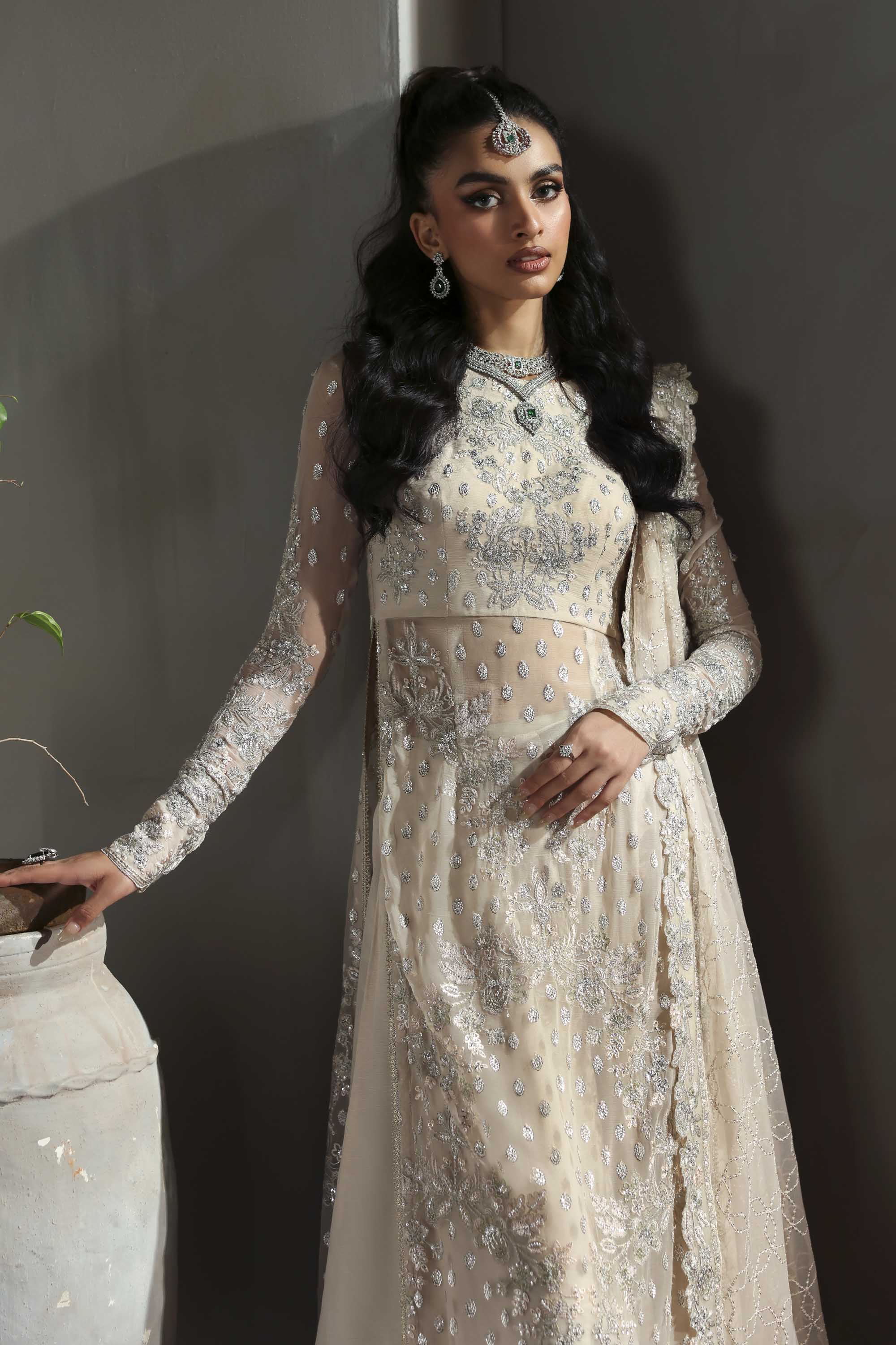 Women Wearing Sehrya Cream Long Cut Shirt For Formals Events - Pakistani Designer Wear For Women In UK | Kifat