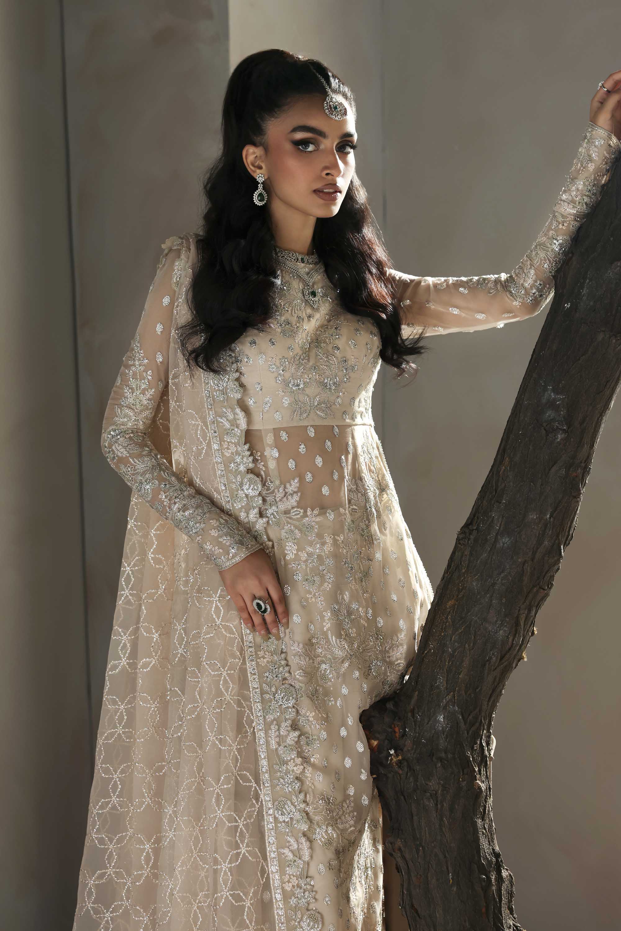 Women Wearing Sehrya Cream Long Cut Shirt For Formals Events - Pakistani Designer Wear For Women In UK | Kifat