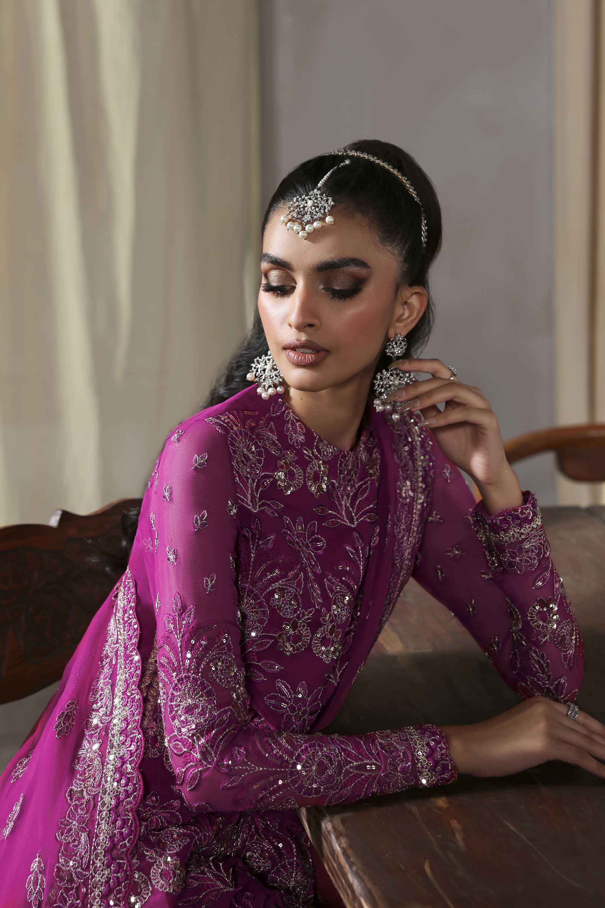 Women Wearing Mehzar Shocking Pink Shirt With Sharara For Formals Events - Pakistani Designer Wear For Women In UK | Kifat