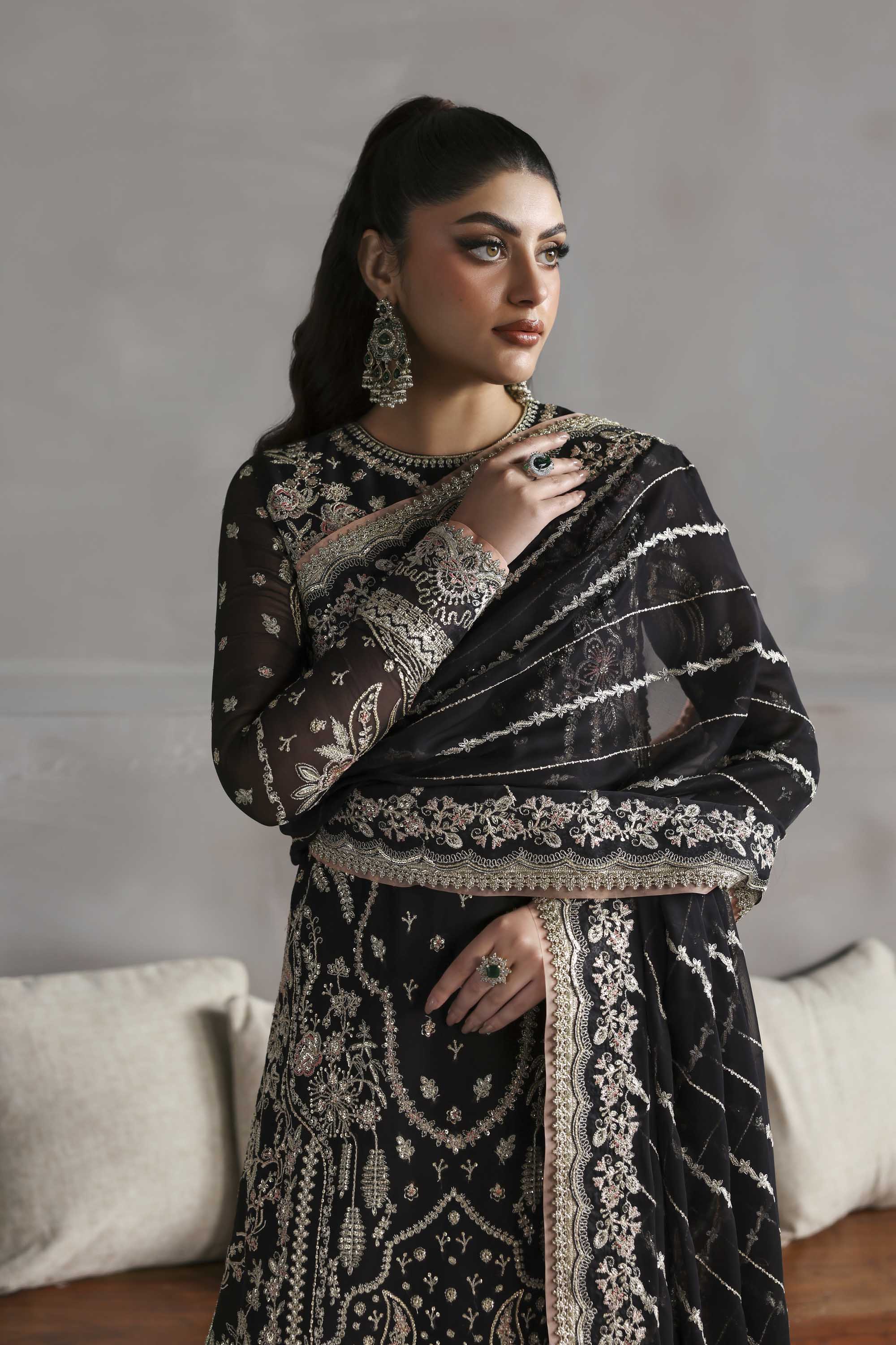 Women Wearing Zehmaya Black Long Shirt For Formals Events - Pakistani Designer Wear For Women In UK | Kifat