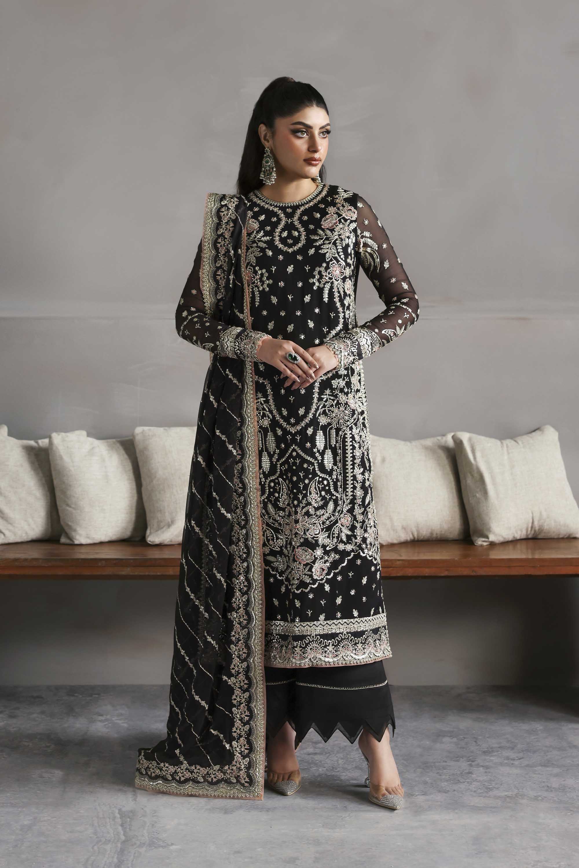 Women Wearing Zehmaya Black Long Shirt For Formals Events - Pakistani Designer Wear For Women In UK | Kifat