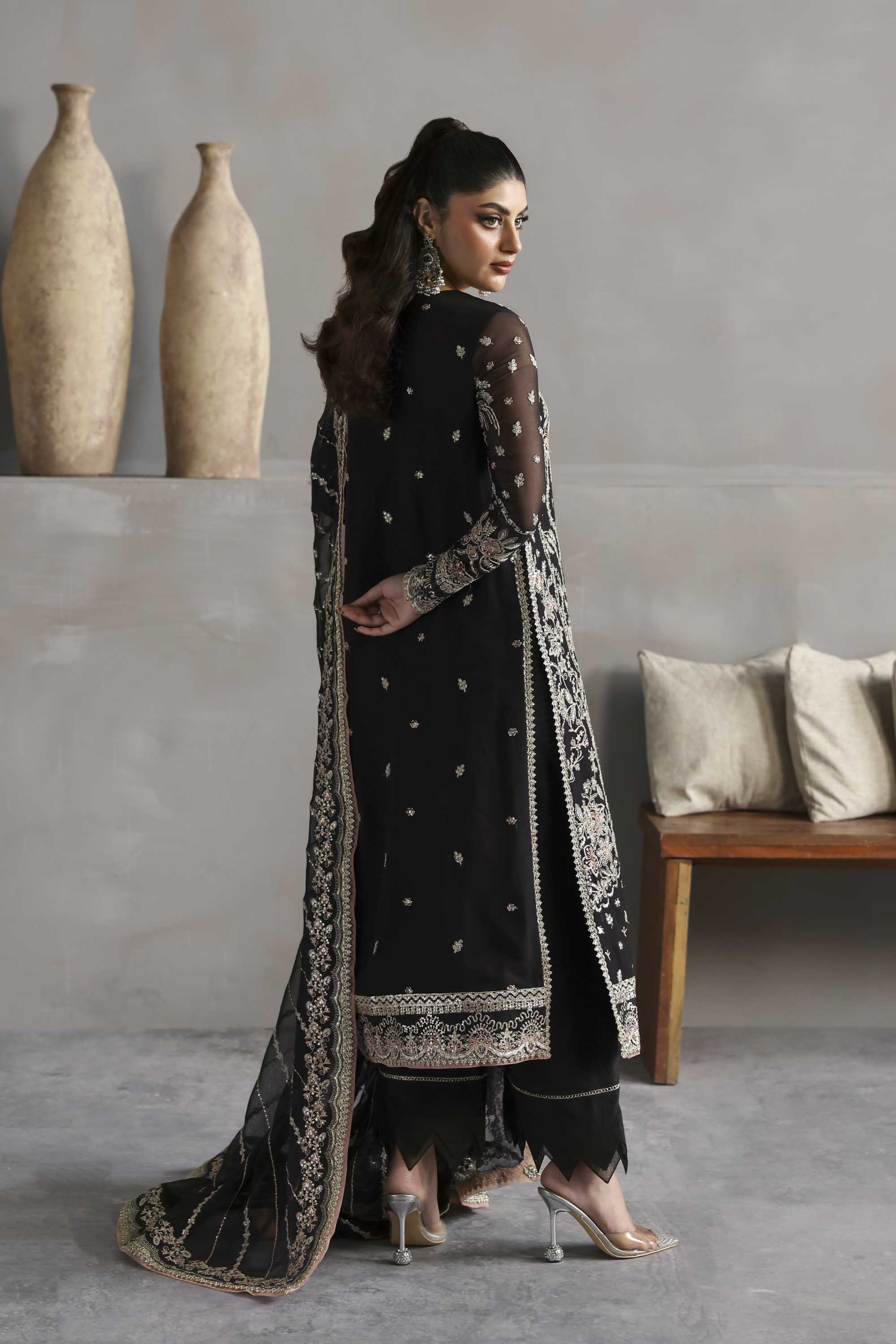 Women Wearing Zehmaya Black Long Shirt For Formals Events - Pakistani Designer Wear For Women In UK | Kifat