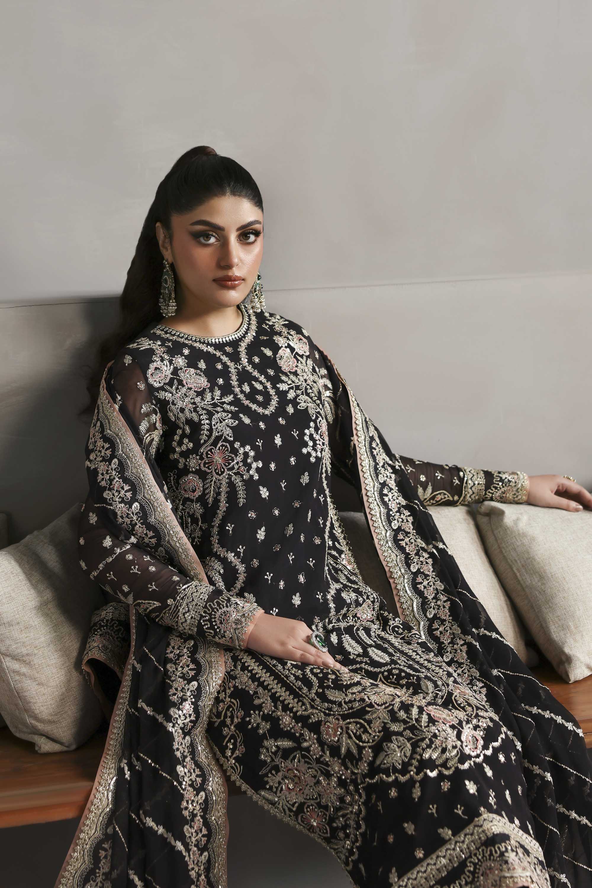 Women Wearing Zehmaya Black Long Shirt For Formals Events - Pakistani Designer Wear For Women In UK | Kifat