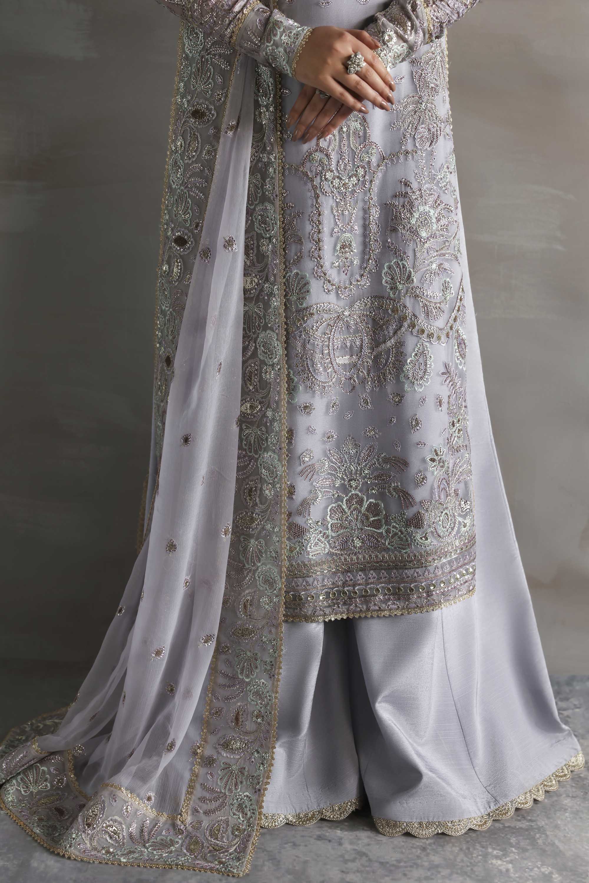 Women Wearing Emeraya Lavender Long Shirt For Formals Events - Pakistani Designer Wear For Women In UK | Kifat