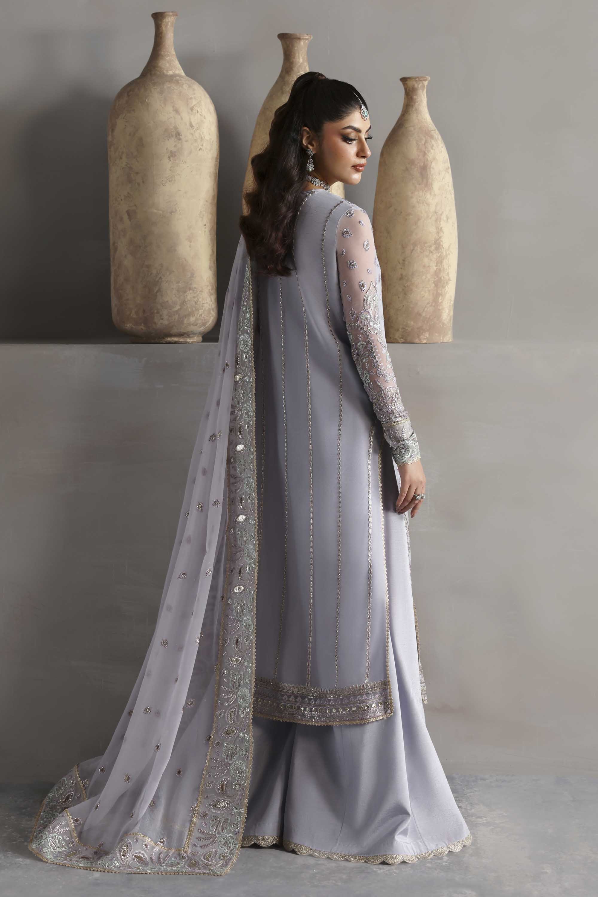 Women Wearing Emeraya Lavender Long Shirt For Formals Events - Pakistani Designer Wear For Women In UK | Kifat