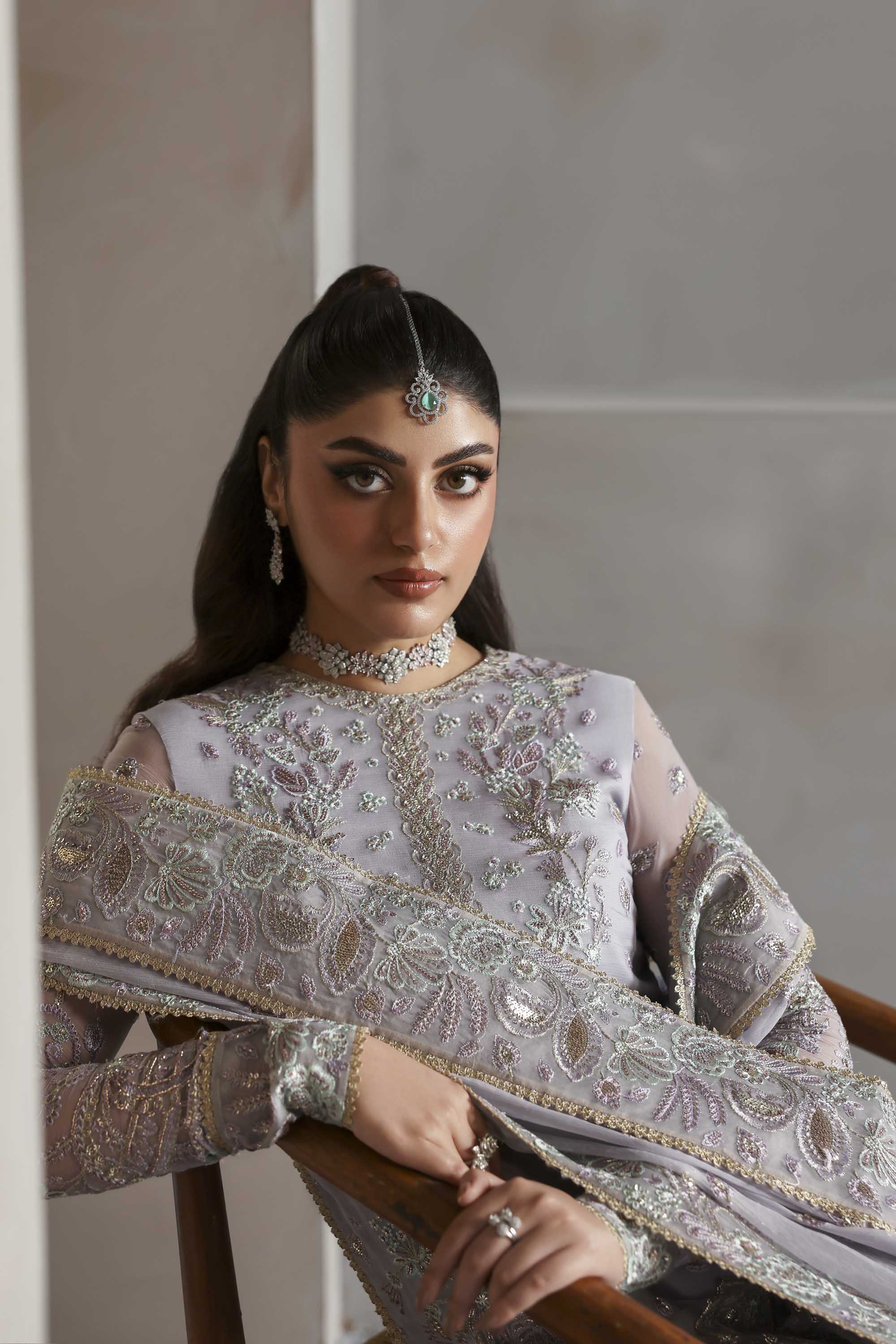 Women Wearing Emeraya Lavender Long Shirt For Formals Events - Pakistani Designer Wear For Women In UK | Kifat