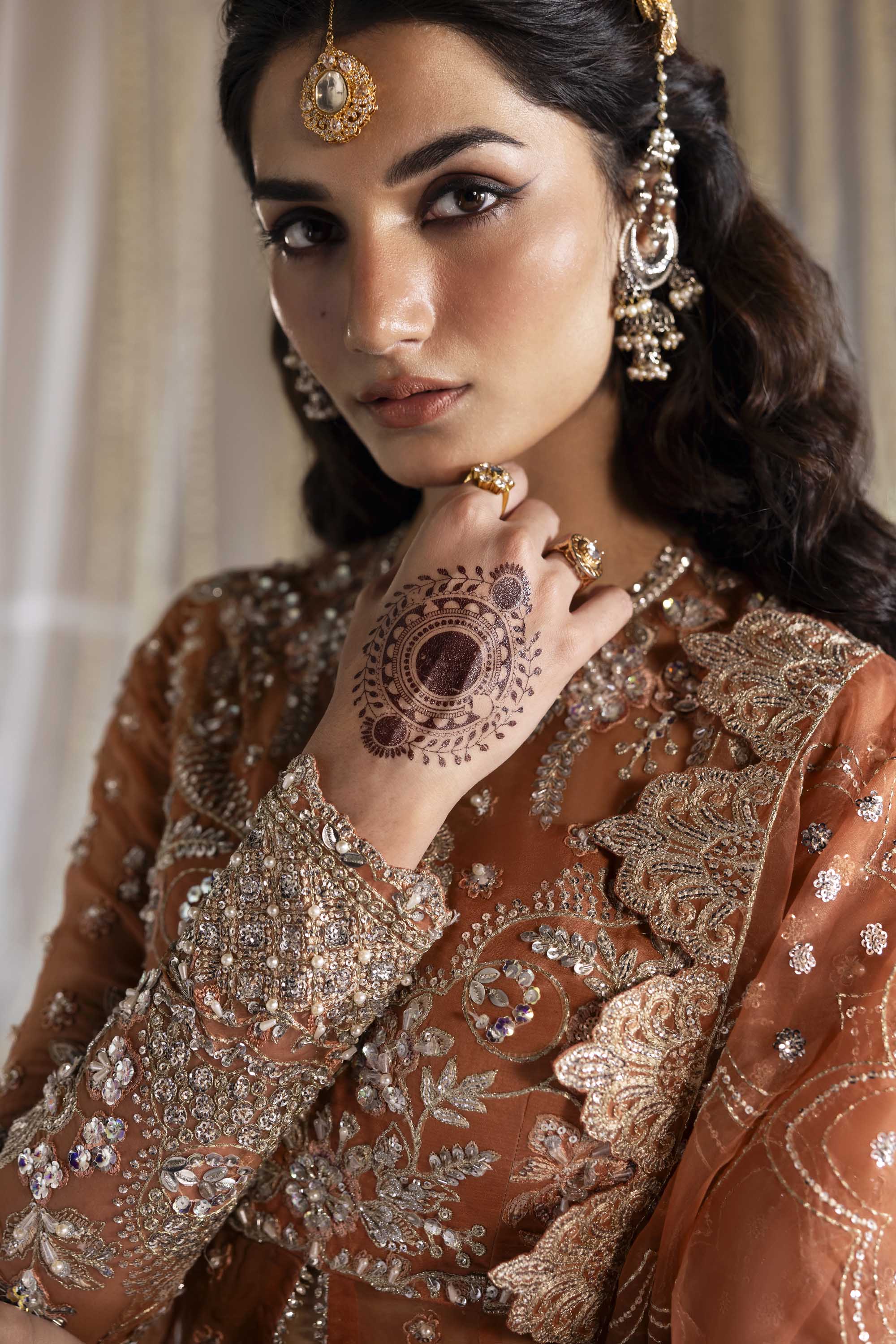 Women Wearing Meherun Rust Front Open Shirt For Formals Events - Pakistani Designer Wear For Women In UK | Kifat