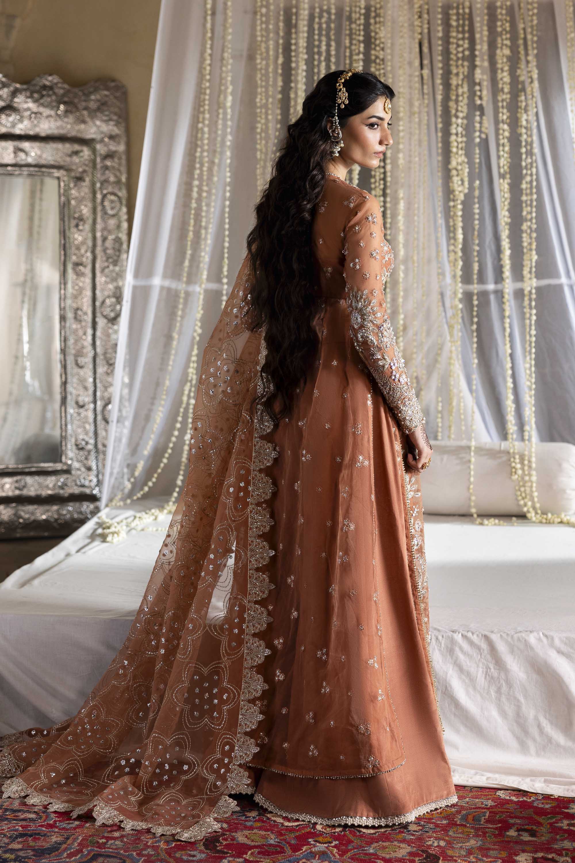 Women Wearing Meherun Rust Front Open Shirt For Formals Events - Pakistani Designer Wear For Women In UK | Kifat