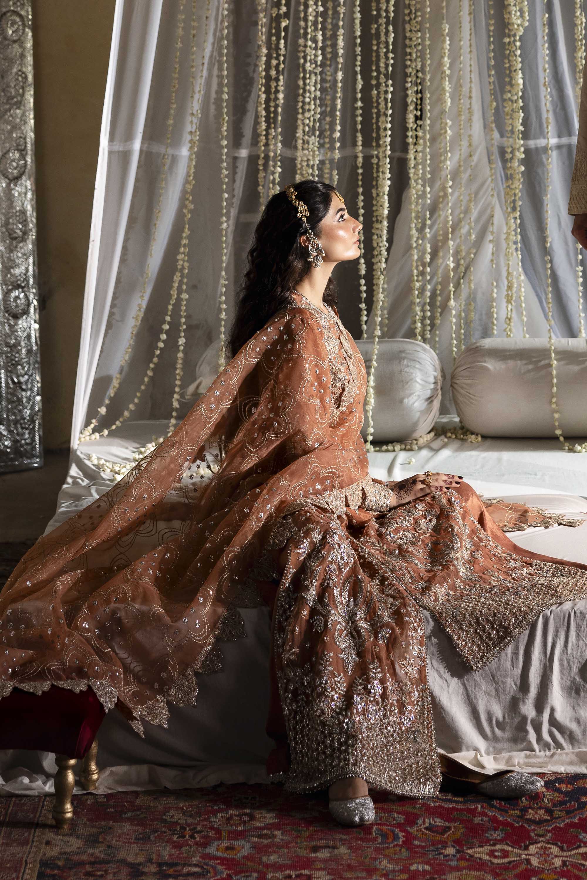 Women Wearing Meherun Rust Front Open Shirt For Formals Events - Pakistani Designer Wear For Women In UK | Kifat