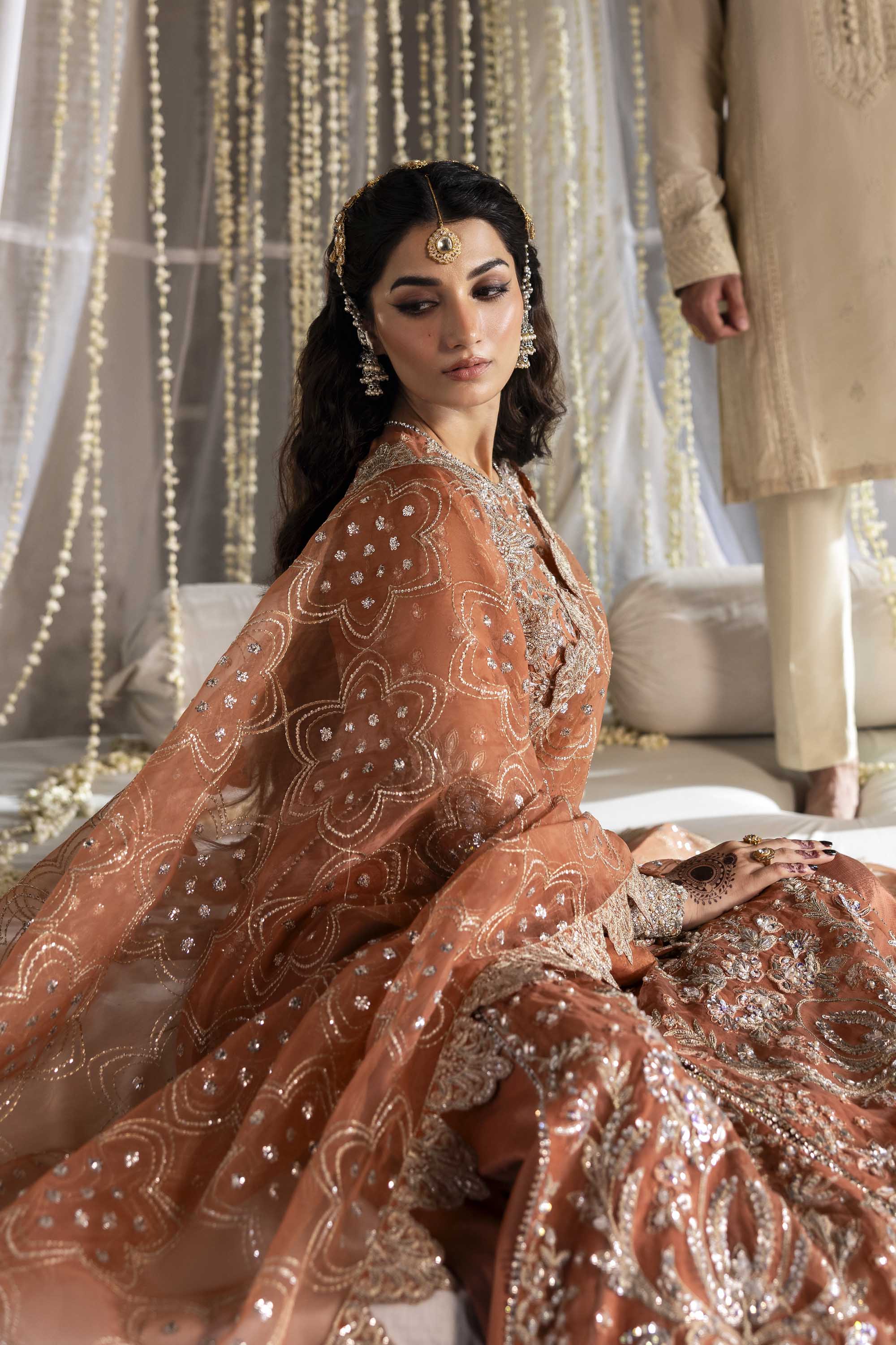 Women Wearing Meherun Rust Front Open Shirt For Formals Events - Pakistani Designer Wear For Women In UK | Kifat
