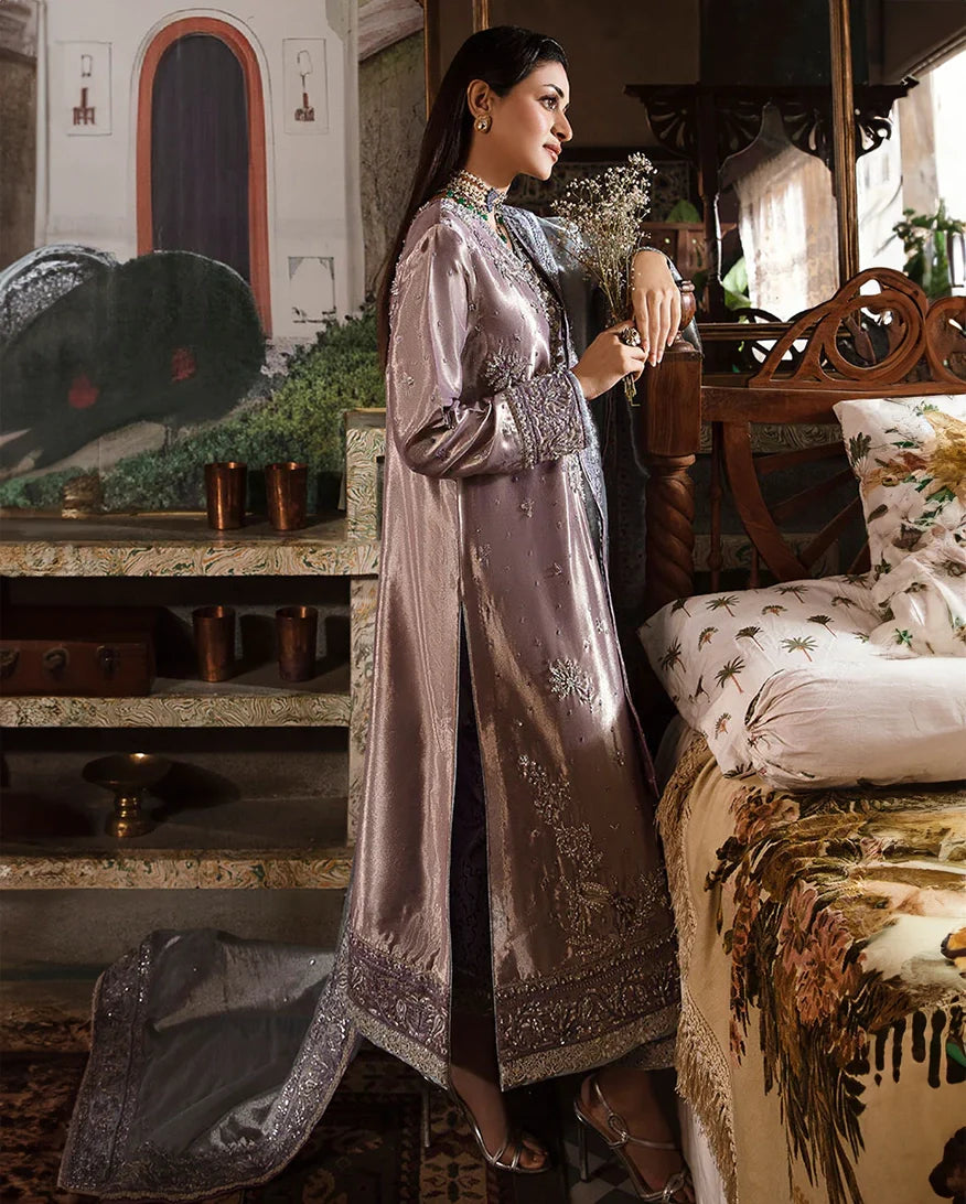 Women Wearing Mehza Purple Silver Long Shirt for Formal Events - Pakistani Designer Wear for Women in UK | Kifat