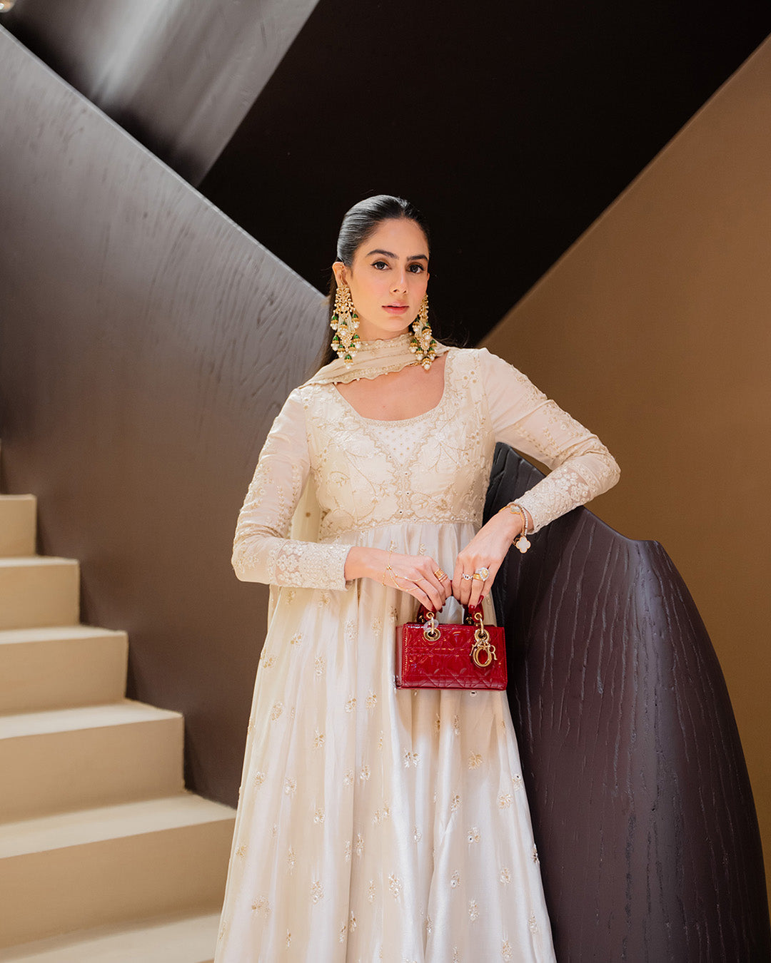 Model Wearing Faiza Saqlain Catia Off White Pishwas for wedding wear - Pakistani Designer Wear for Women in UK | Kifat