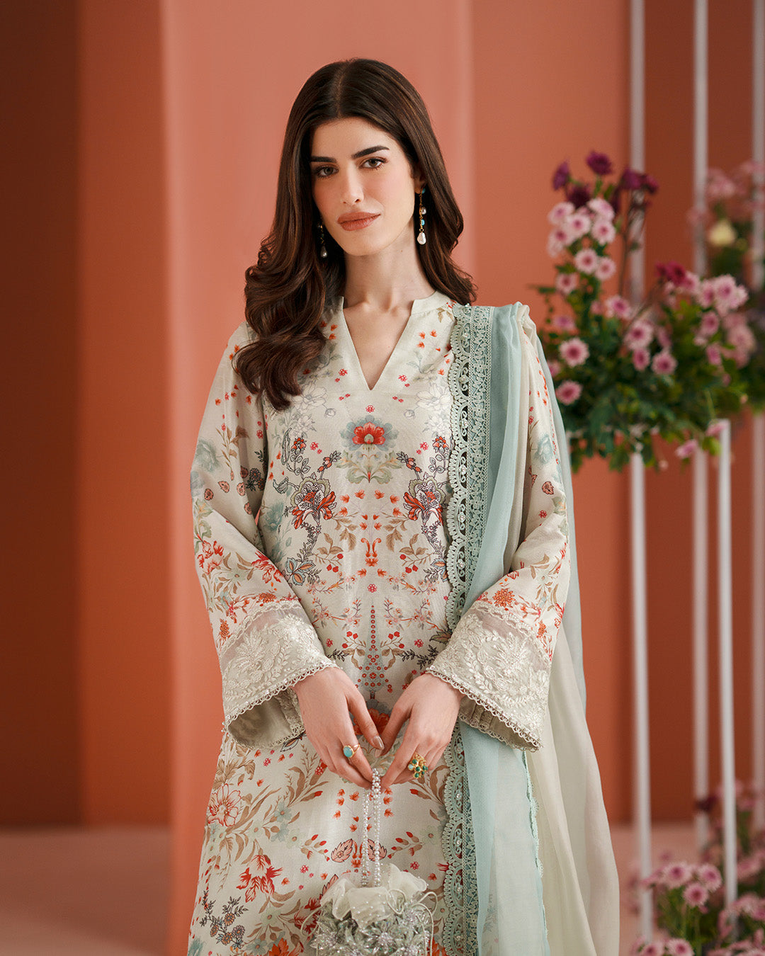 Women Wearing Tayma Ice Blue Shirt with Pants for Luxury Events - Pakistani Designer Wear for Women in UK | Kifat