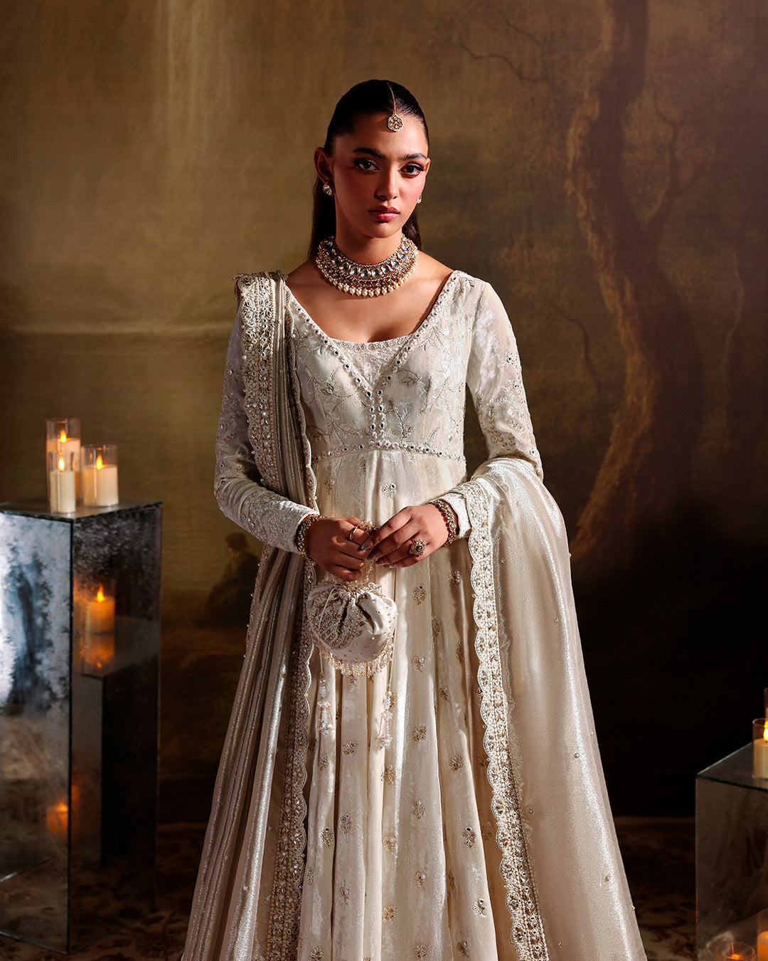 Model Wearing Faiza Saqlain Catia Off White Pishwas for wedding wear - Pakistani Designer Wear for Women in UK | Kifat