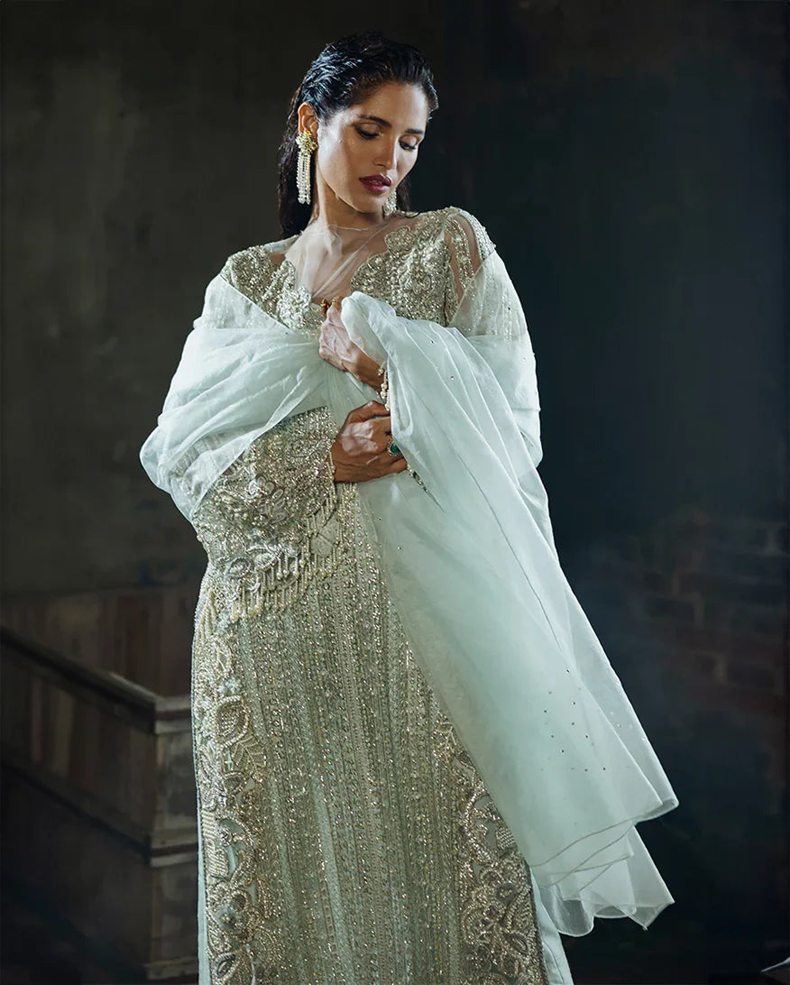 Women Wearing Cardamine Aqua Long Shirt for Wedding Events - Pakistani Designer Wear for Women in UK | Kifat